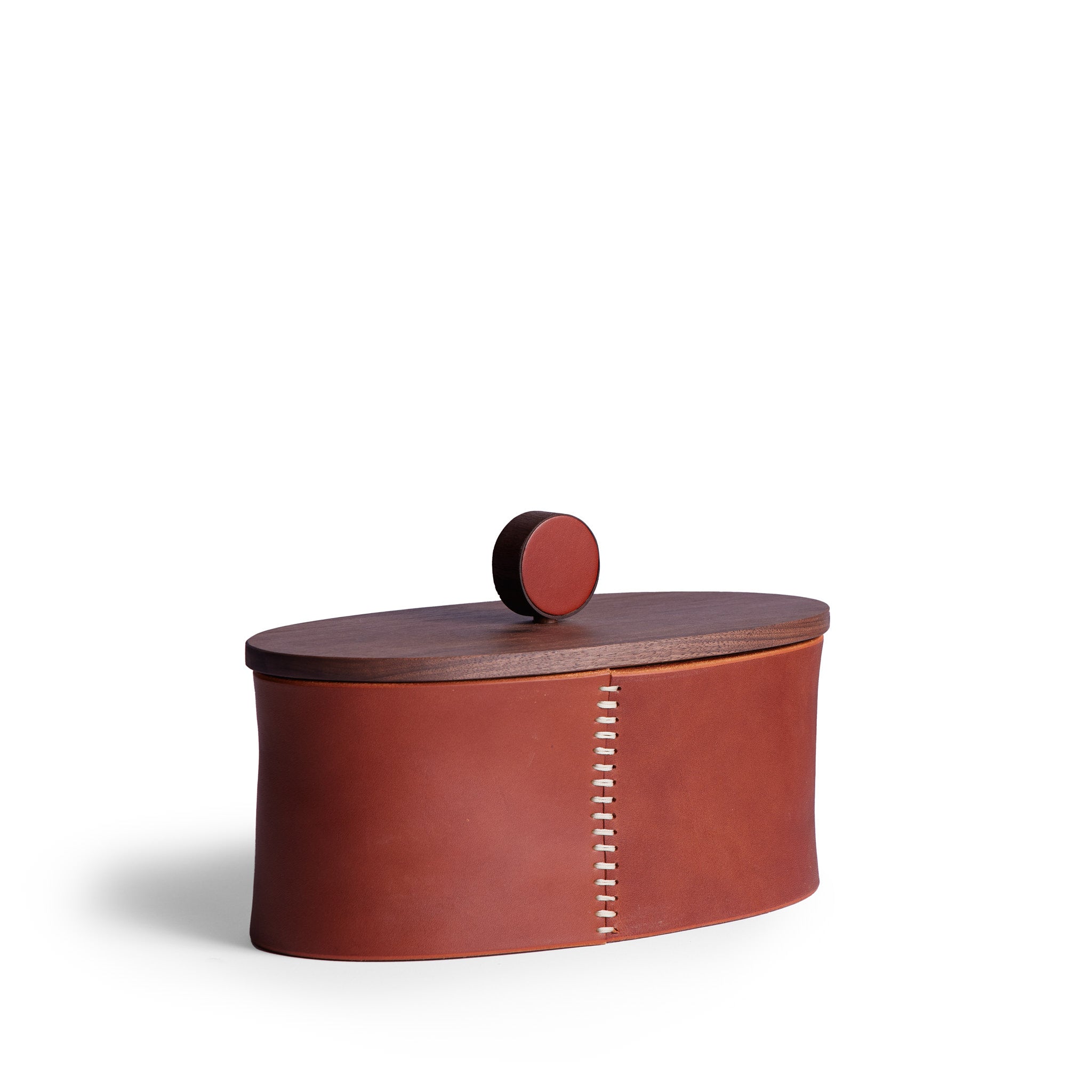 Premium Oval Leather Storage Container - Handcrafted Walnut & Chestnut Brown for Jewelry, Cosmetics & Home Decor | Elegant Gift Box & Organizer for Women