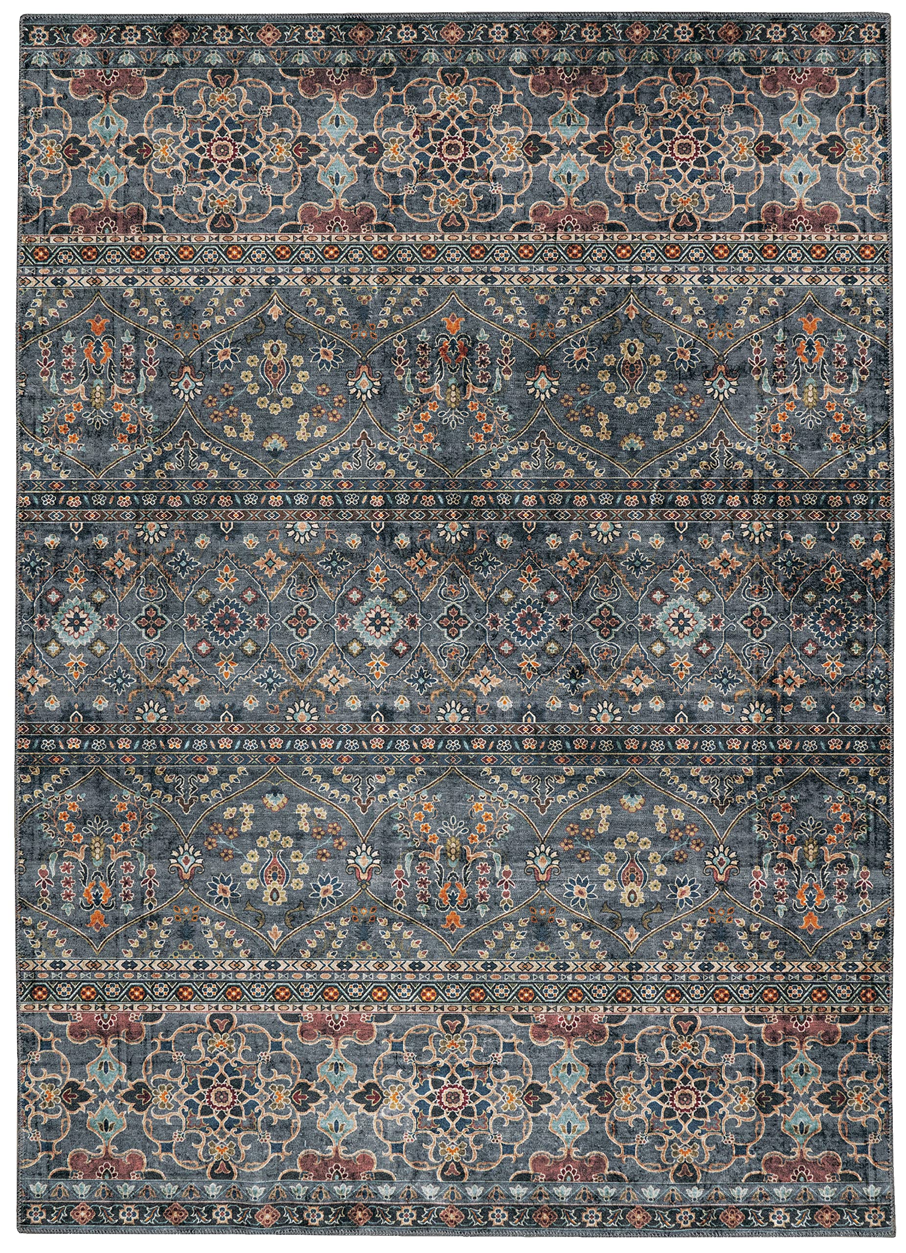 Linon Washable Area Rug 5' x 7' - Jasper Teal & Ivory Indoor/Outdoor Rug - Soft Non-Slip Floor Mat for Living Room, Bedroom, Patio & Office Decor