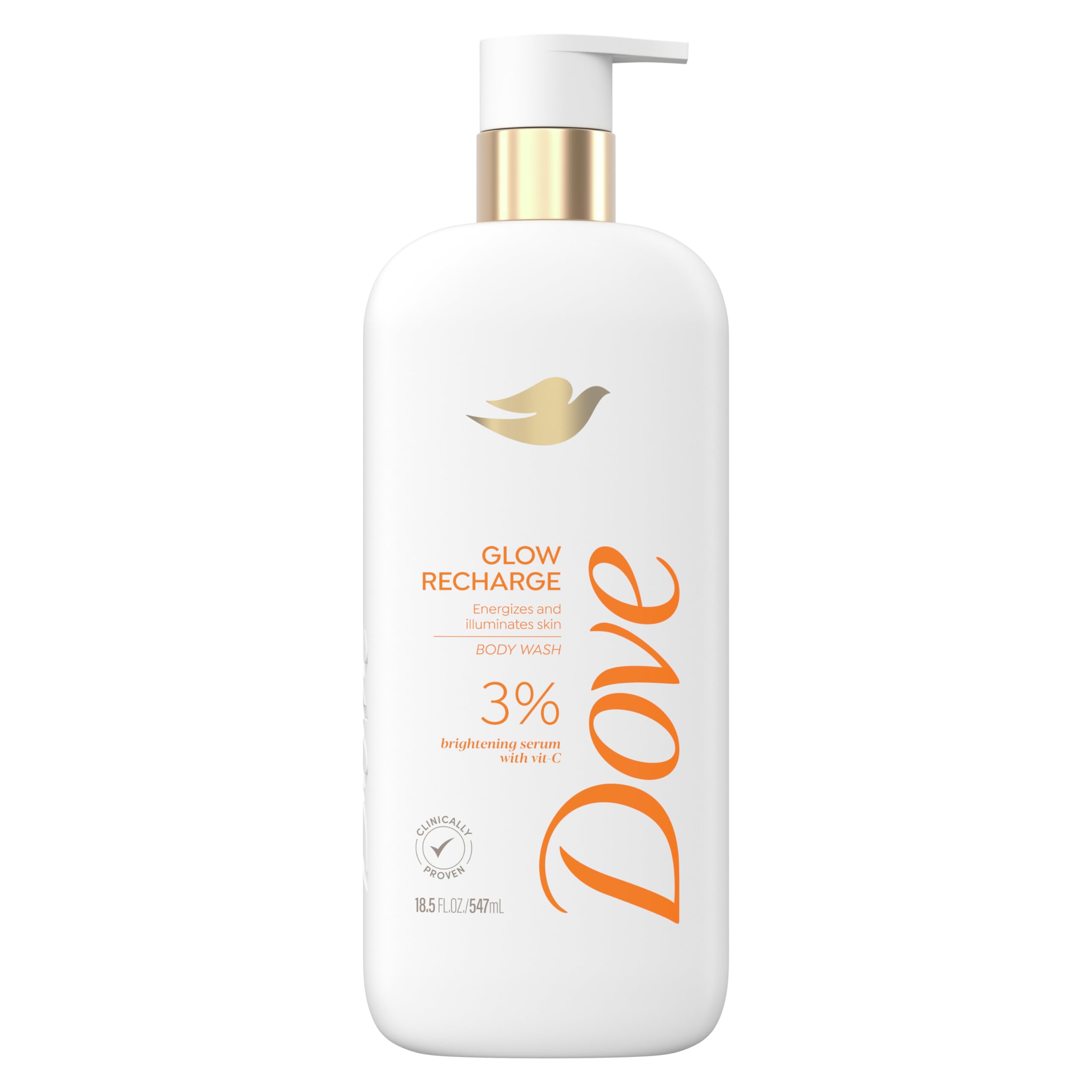 Dove Exfoliating Body Wash with 3% Vitamin C & 1% Salicylic Acid - Glow Recharge for Brightening & Acne Treatment - Energizes & Illuminates Skin - 18.5 oz - Perfect for Daily Shower & Post-Workout Skincare Routine