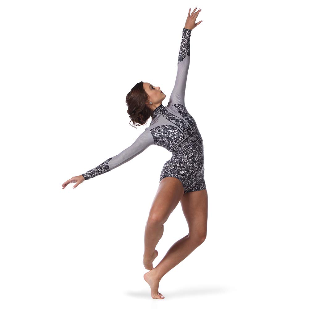 Dark Romance Long Sleeve Dance Biketard for Women - Elegant Gothic Ballet & Contemporary Dance Costume for Performances, Halloween, and Themed Parties