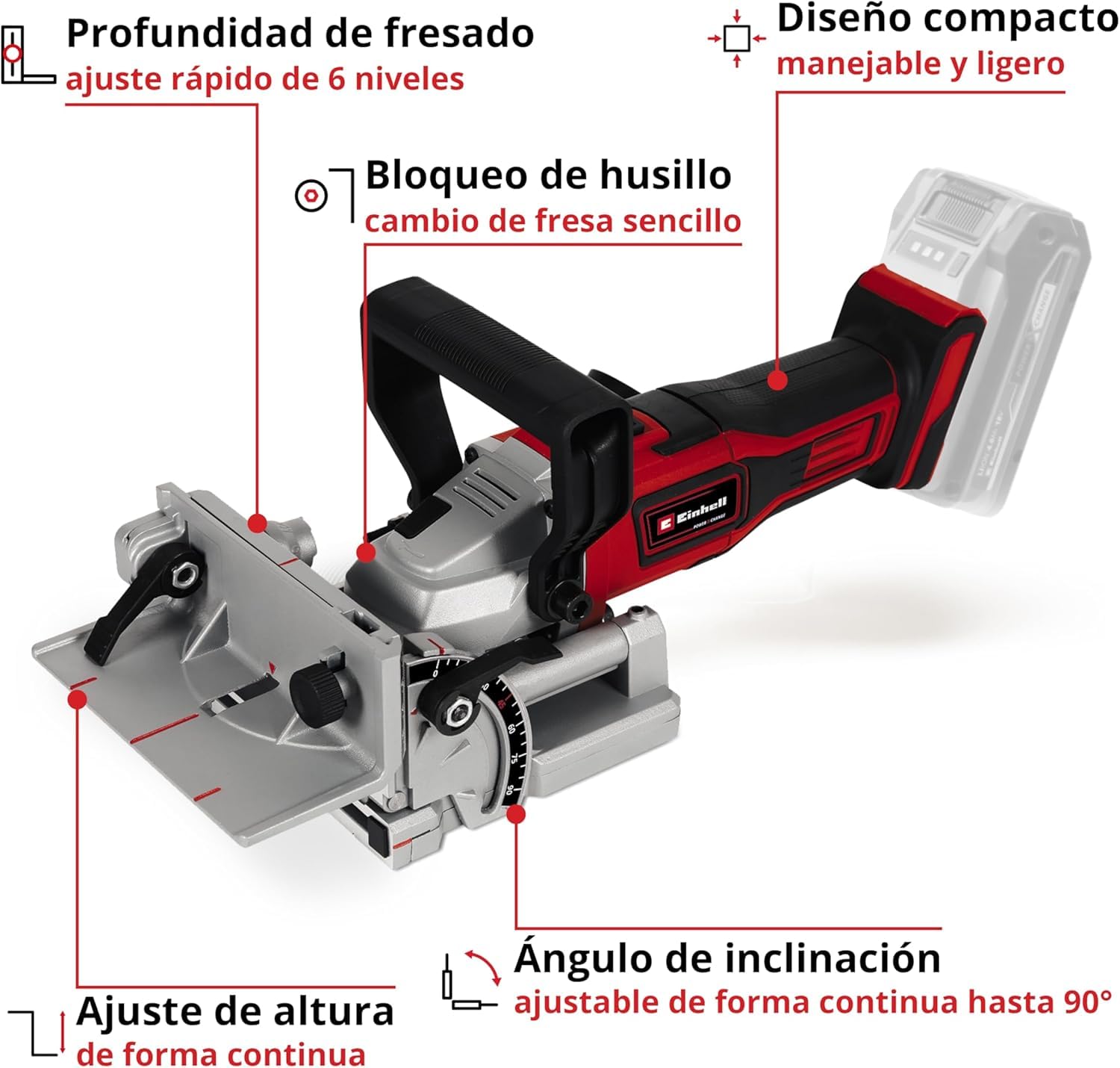 Einhell TE-BJ 18V Cordless Biscuit Joiner - Li-Ion Battery Powered, Continuous Angle/Height Adjustment, 6-Level Depth Setting (Battery & Charger Not Included) - Perfect for Woodworking, Cabinet Making & DIY Projects