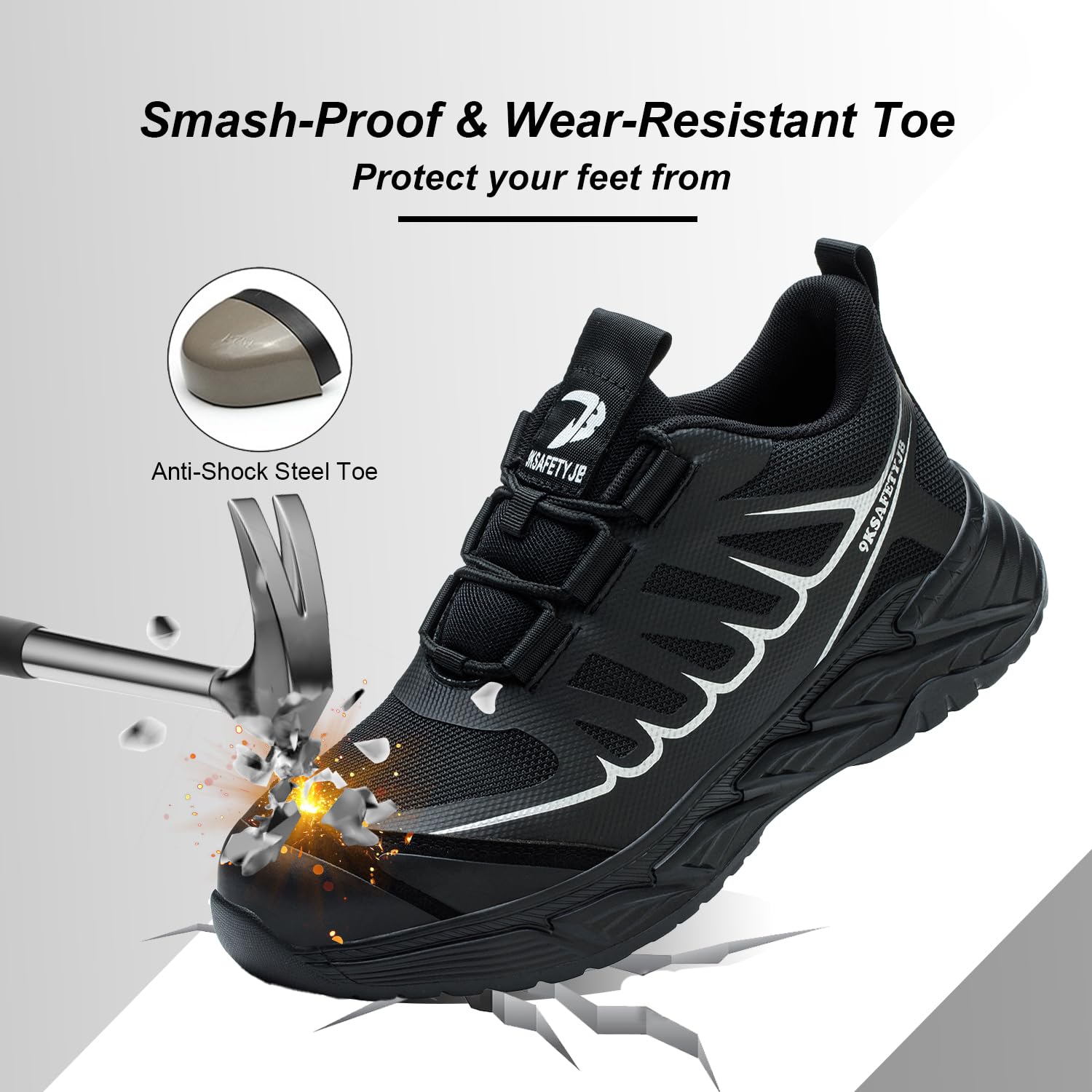 **Hogent Men's Steel Toe Work Shoes - Anti-Puncture, Lightweight & Comfortable Safety Sneakers with Composite Toe for Construction, Warehouse & Outdoor Work**