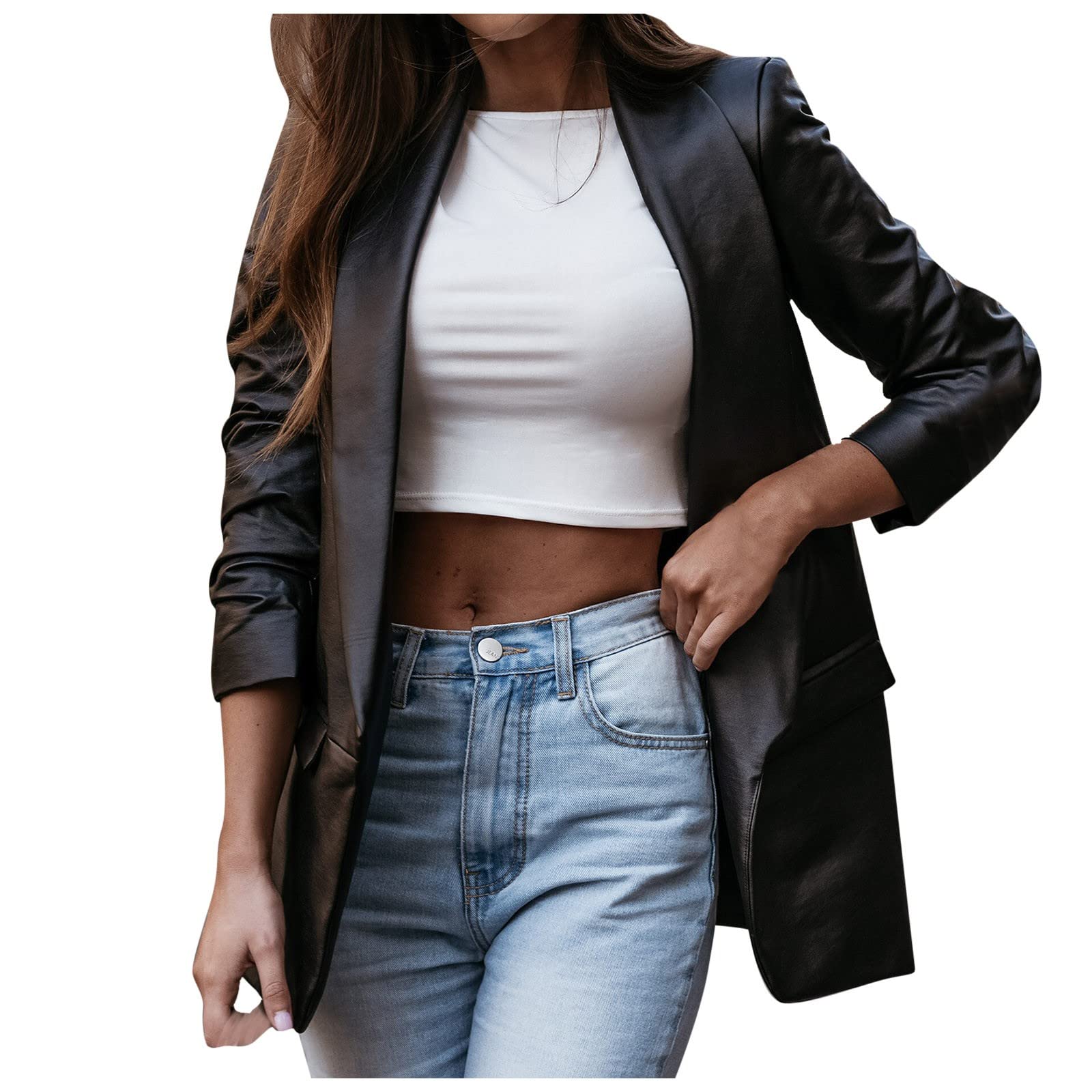 Women's Solid Blazer Jacket - Button Down Long Sleeve Office Coat, Lightweight Cardigan with Lapel & Pocket | Perfect for Business Attire, Workwear & Professional Outfits