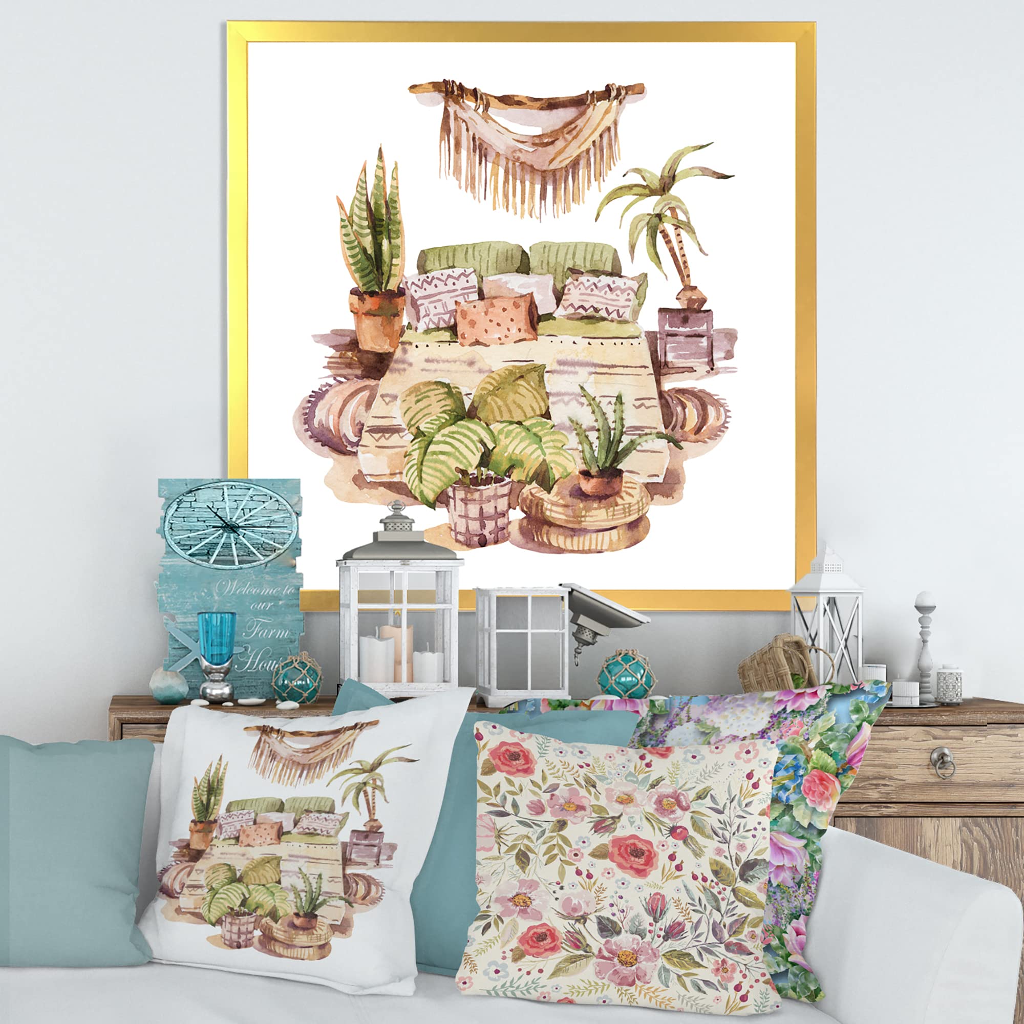 DesignQ Indoor House Plants Urban Jungle IV Traditional Framed Wall Art - Botanical Home Decor for Living Room, Bedroom & Office