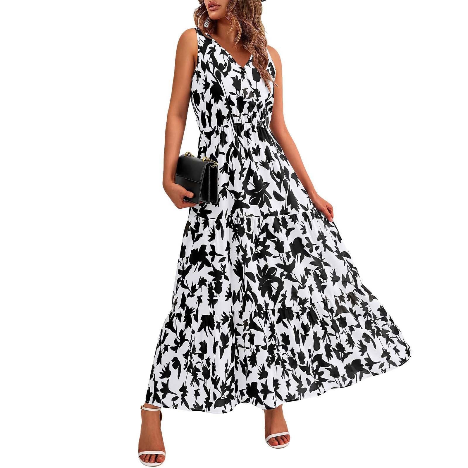 Women's Summer Dresses - Casual Sleeveless Floral Maxi Dress | Boho Chic Long Dress for Wedding Guest, Beach Vacation & Outdoor Parties