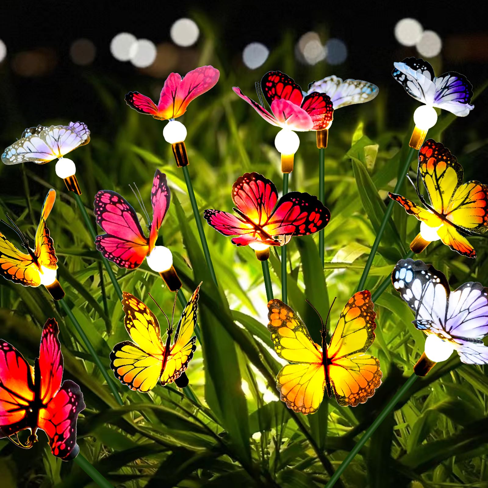 Fohil 4 Pack Solar Powered Garden Lights - Outdoor Solar Butterfly Swaying Lights with 2 Lighting Modes, Waterproof Wind-Resistant Landscape Lighting for Yard, Garden Pathway & Lawn Decor | Perfect for Patio, Backyard, Walkway and Outdoor Wedding Decorations