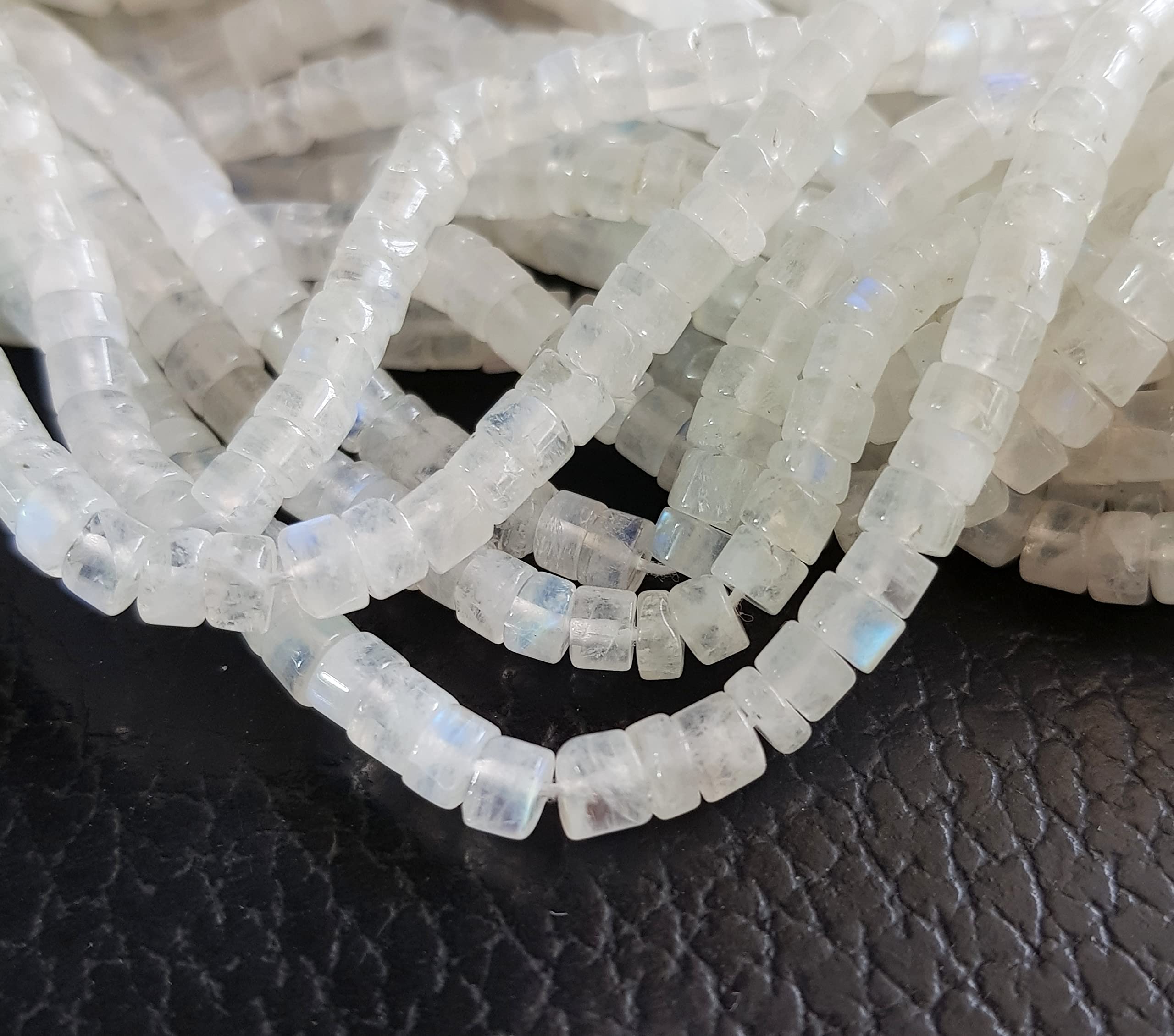 Genuine Rainbow Moonstone Gemstone Beads 4mm - Smooth Blue Fire Beads for Jewelry Making - 12 Inch Strand - Natural White & Blue Moonstone with Flashy Fire Effect [BSKU-05] - Perfect for Necklaces, Bracelets & DIY Craft Projects
