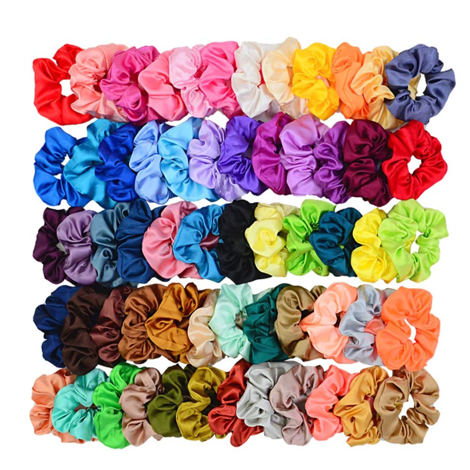 FAMEZA 12-Color Silk Hair Scrunchies - Vintage Satin Ponytail Holders for Women & Girls, Perfect for Work & Parties