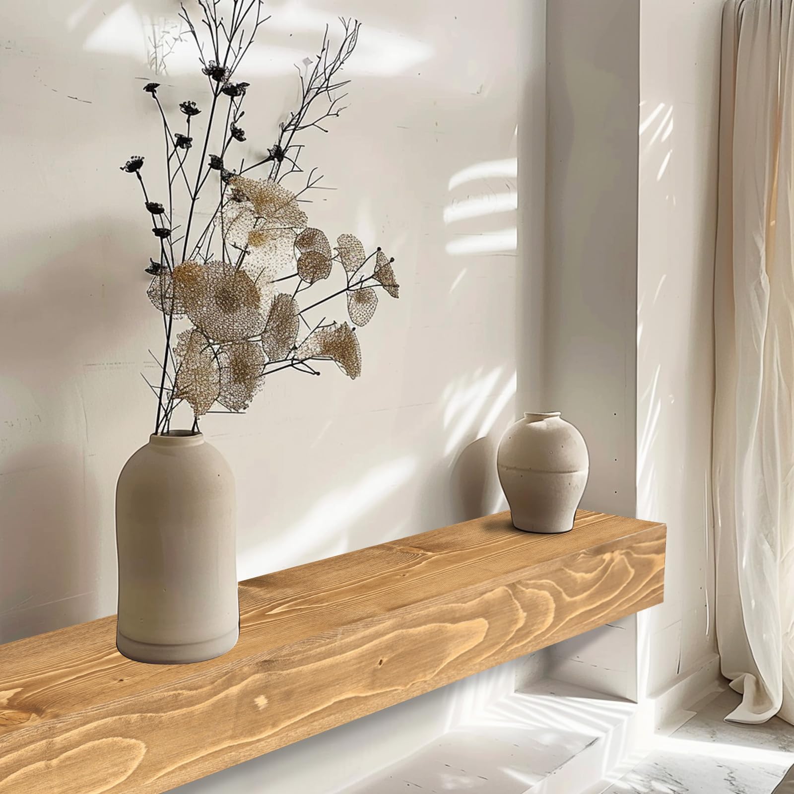 Handmade 60-Inch Rustic Wood Floating Shelf - 6