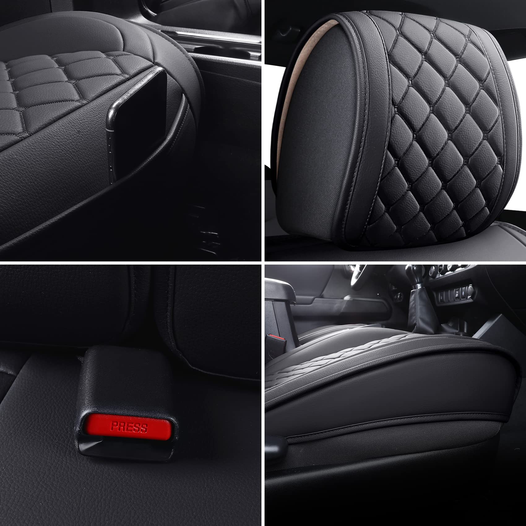 Premium Waterproof Faux Leather Seat Covers for 2005-2025 Toyota Tacoma - Custom Fit for Sport/Extended/SR/V6/Limited Models (Full Set, Black) - Durable Protection for Off-Roading, Camping & Daily Commute