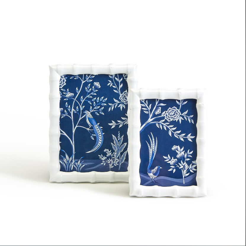 Set of 2 High Gloss Faux Bamboo Photo Frames - Elegant Aviary Style Picture Frames for Wall Decor, Home Office & Gift Giving