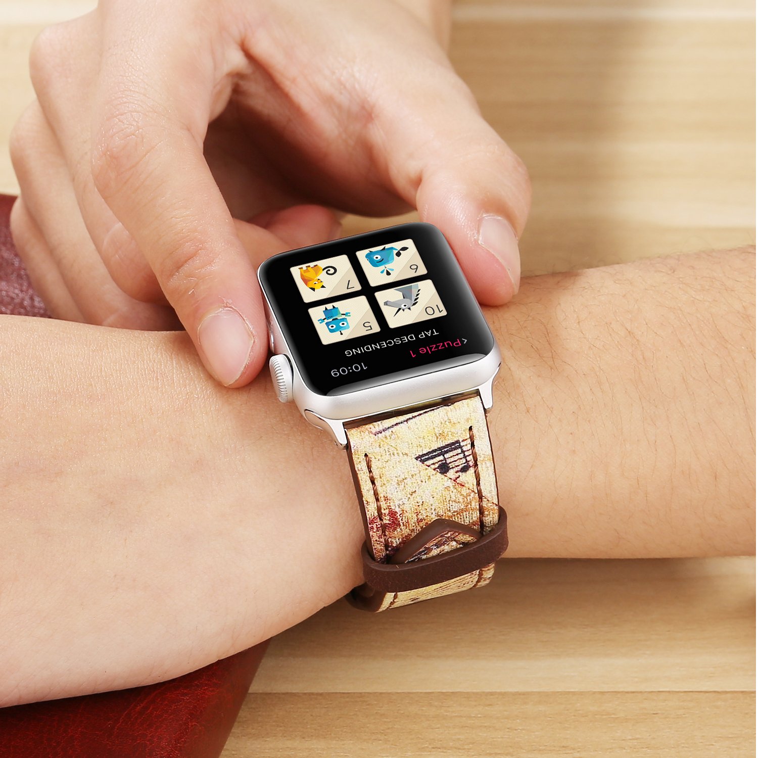 Premium Retro Leather Apple Watch Band - Compatible with Series Ultra/8/7/6/5/4/3/2/1/SE (38mm-49mm) - Colorful Drawing Pattern Replacement Strap - Perfect for Casual Wear, Office & Special Occasions