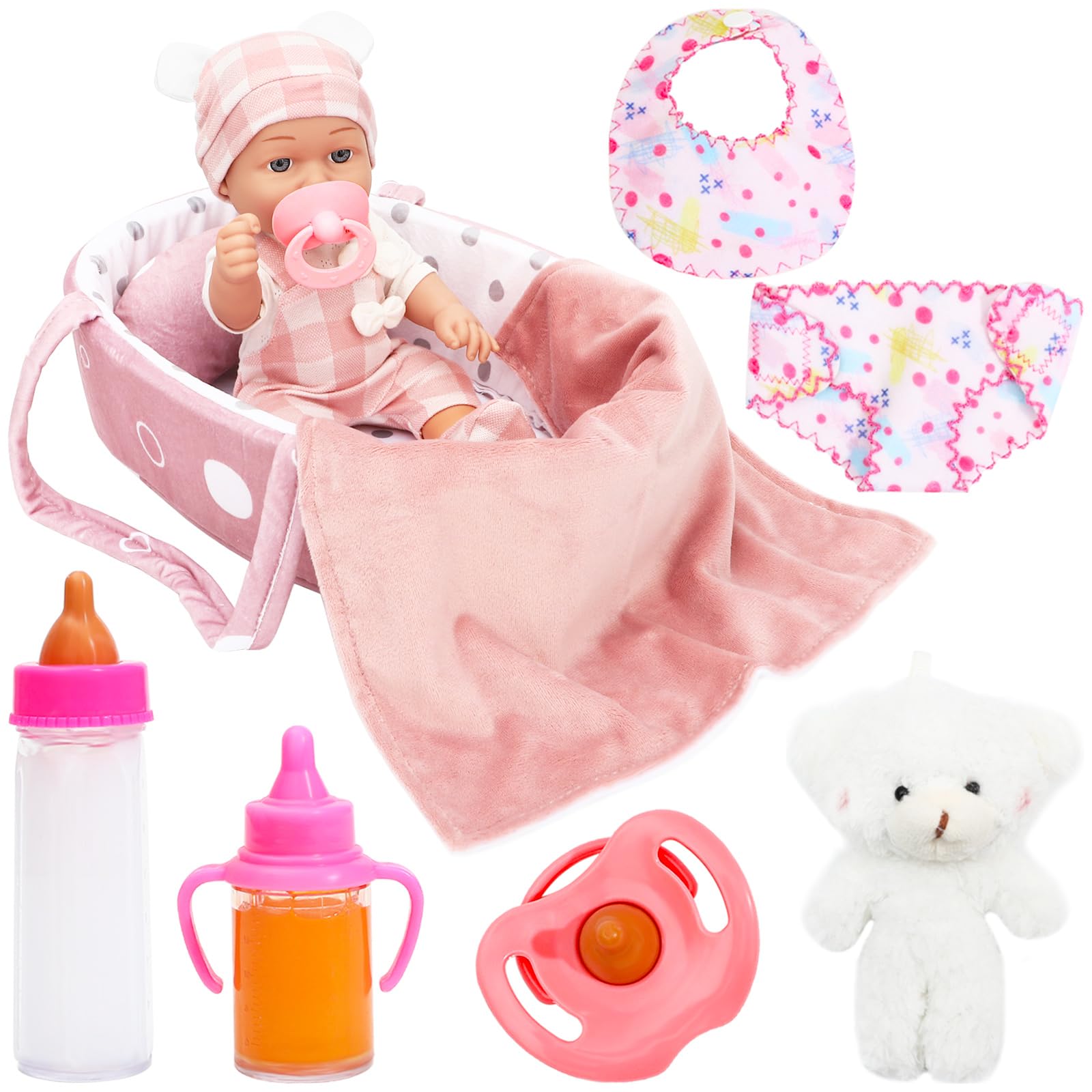 ONEST 14-Piece 12-Inch Realistic Baby Doll Set with Clothes & Accessories | Cute American Doll for Kids, Collectors & Gift Giving | Perfect for Role Play, Birthday Presents & Nursery Decor