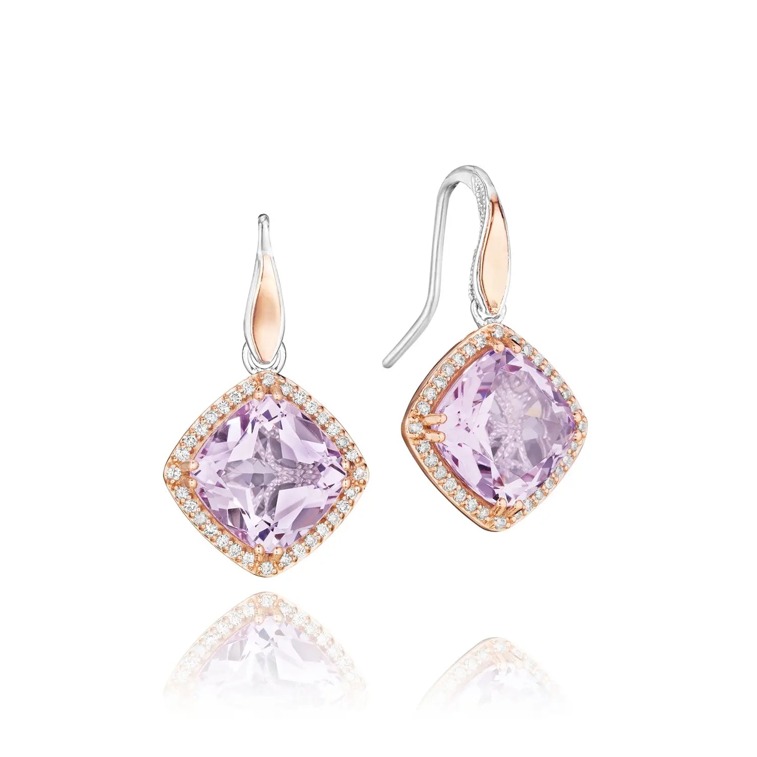 Tacori Crescent Crown Pavé Bloom Drop Earrings with Rose Amethyst | Elegant Dangling Jewelry for Weddings, Parties & Special Occasions