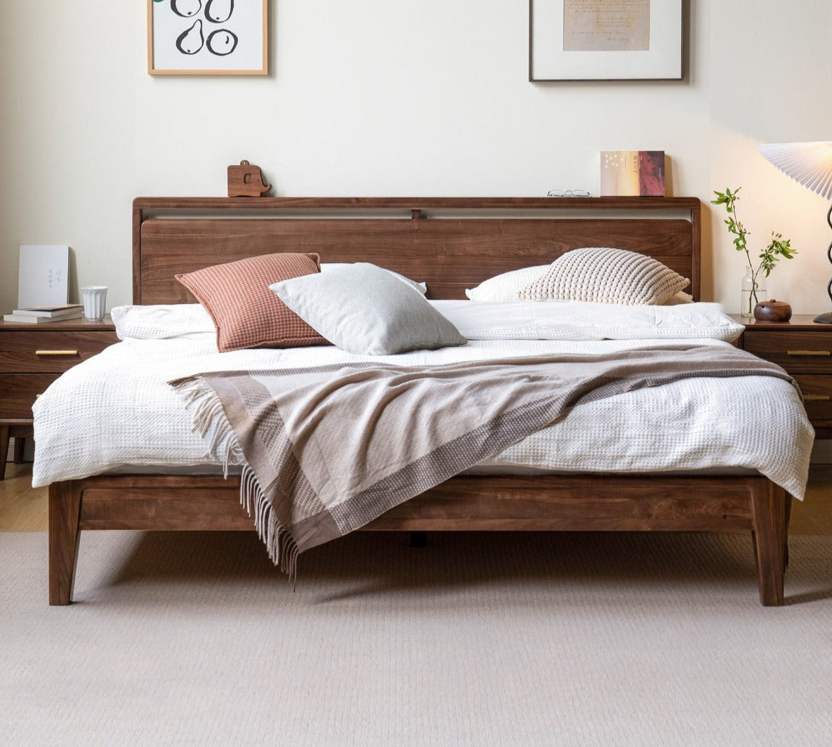 Premium Black Walnut Solid Wood Bed Frame - Queen Size, Natural Wood Grain, Sturdy & Durable - Perfect for Master Bedroom, Guest Room & Modern Farmhouse Decor
