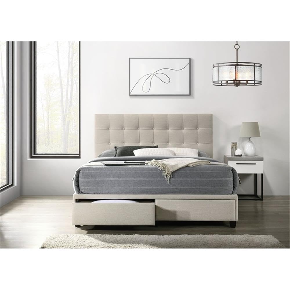 Picket House Furnishings White Pasadena Queen Size Platform Storage Bed with Drawers - Modern Bedroom Furniture for Small Space Organization & Guest Room Setup