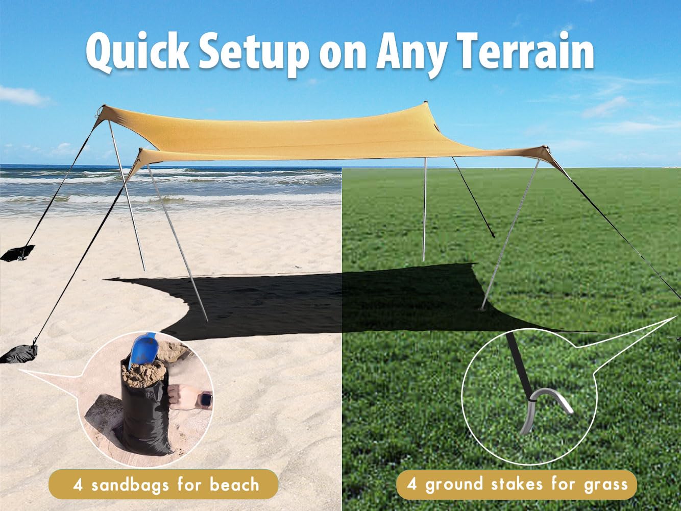 10x10ft UPF50+ Pop Up Beach Tent - Windproof Sun Shelter for Camping, Fishing, Picnics & Backyard | Portable Outdoor Canopy with 4 Poles | Perfect for Beach Days, Family Outings & Summer Adventures