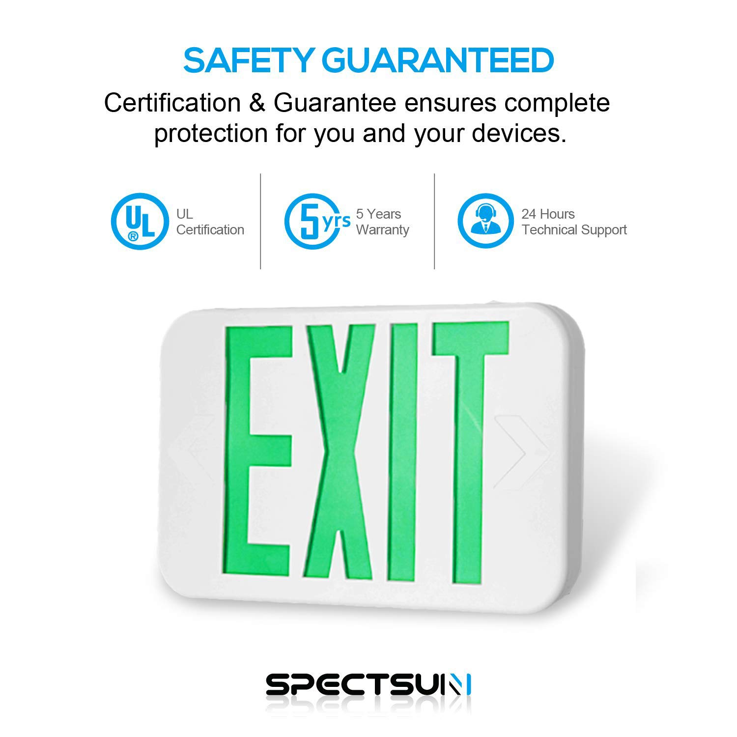 SPECTSUN 6-Pack LED Exit Sign with Battery Backup - Green Emergency Exit Light, 120V/277V Hardwired Combo with Arrow, Wall/Ceiling Mount Fire Safety Sign - Perfect for Offices, Schools, and Commercial Buildings