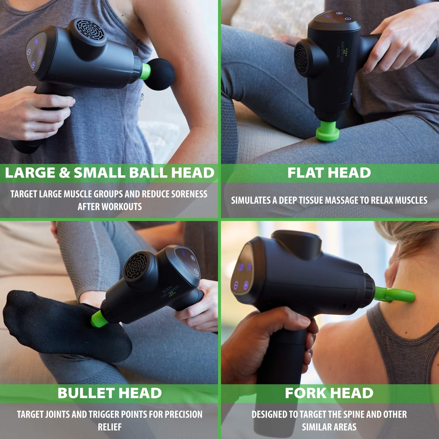 Body Drummer Pro-X Percussion Massage Gun - Deep Tissue Pain Relief, 6 Massage Heads, 20 Speed Levels, Rechargeable & Quiet - Perfect for Post-Workout Recovery, Muscle Relaxation & Chronic Pain Relief