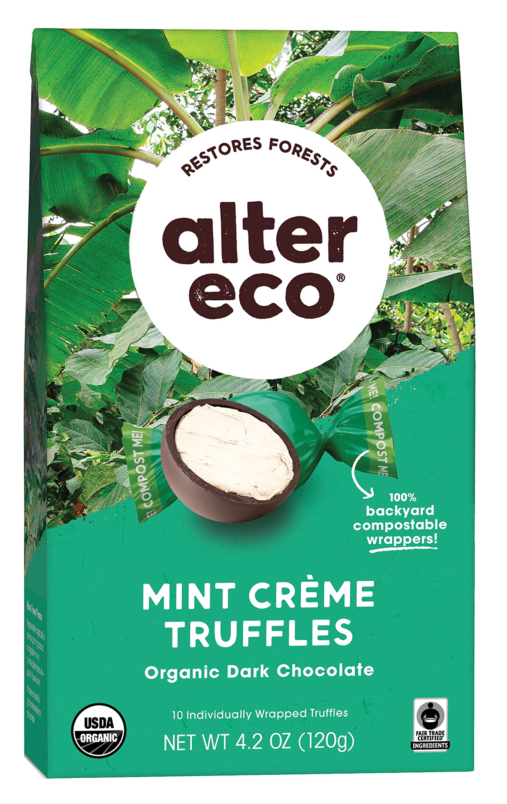 Alter Eco Organic Fair Trade Dark Chocolate Mint Creme Truffles - 58% Cocoa, Non-GMO, Gluten Free - 80 Count Pack for Gifts, Parties & Dessert Lovers