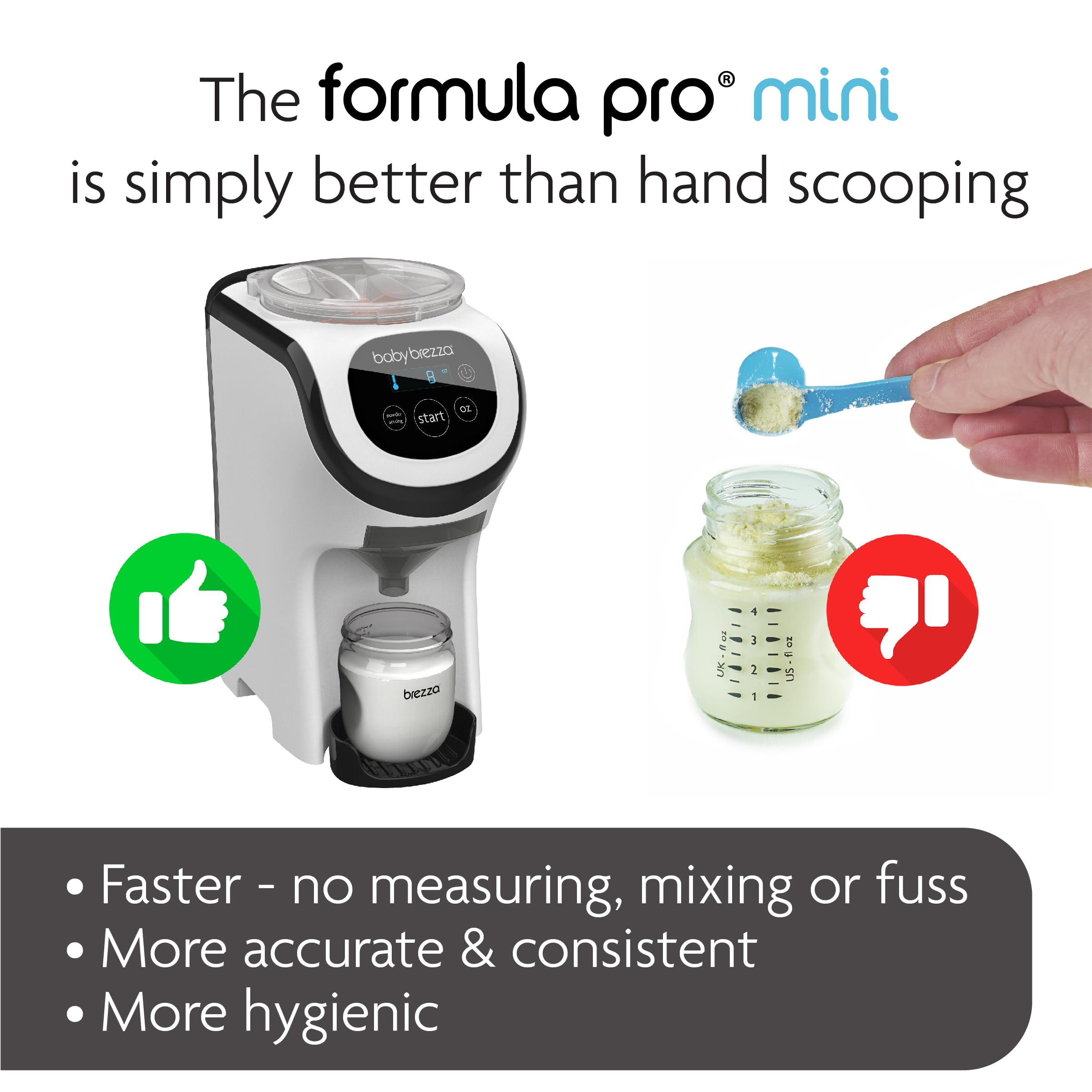 Baby Brezza Formula Pro Mini Portable Baby Formula Mixer Machine - Compact & Travel-Friendly for Small Spaces - Perfect Bottle Maker for Infants On The Go (White) - Ideal for Home, Travel, Daycare & Quick Feeding