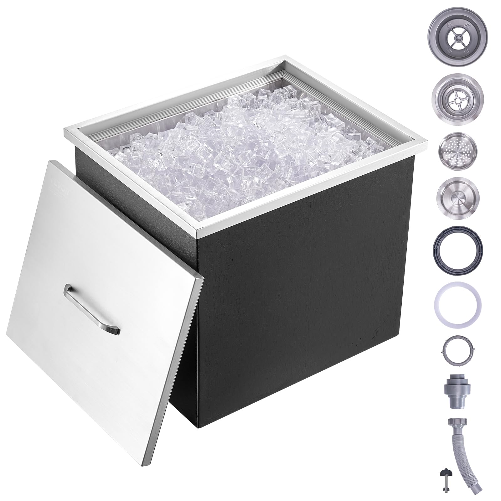 VEVOR 40 Quart Stainless Steel Drop-In Ice Chest Cooler with Cover - 22