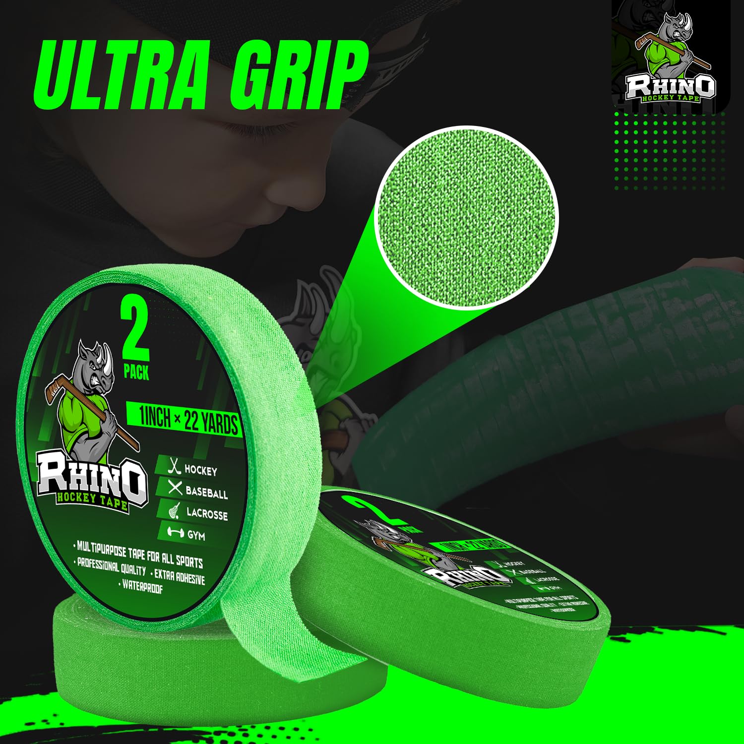 Hockey Grip Tape - Premium Sports Tape for Hockey Sticks, Lacrosse, Baseball Bats & Pull-Up Bars - Non-Slip Fabric Tape for Enhanced Grip & Control - Perfect Hockey Gift for Players & Gym Enthusiasts (Use for Stick Wrapping, Bat Grip & Gym Equipment Protection)