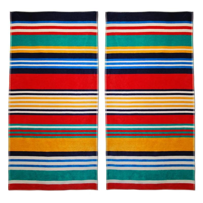 Premium 4-Piece Oversized Cotton Beach Towel Set - Soft, Absorbent & Quick-Drying Striped Towels for Pool, Beach, Vacation & Outdoor Activities