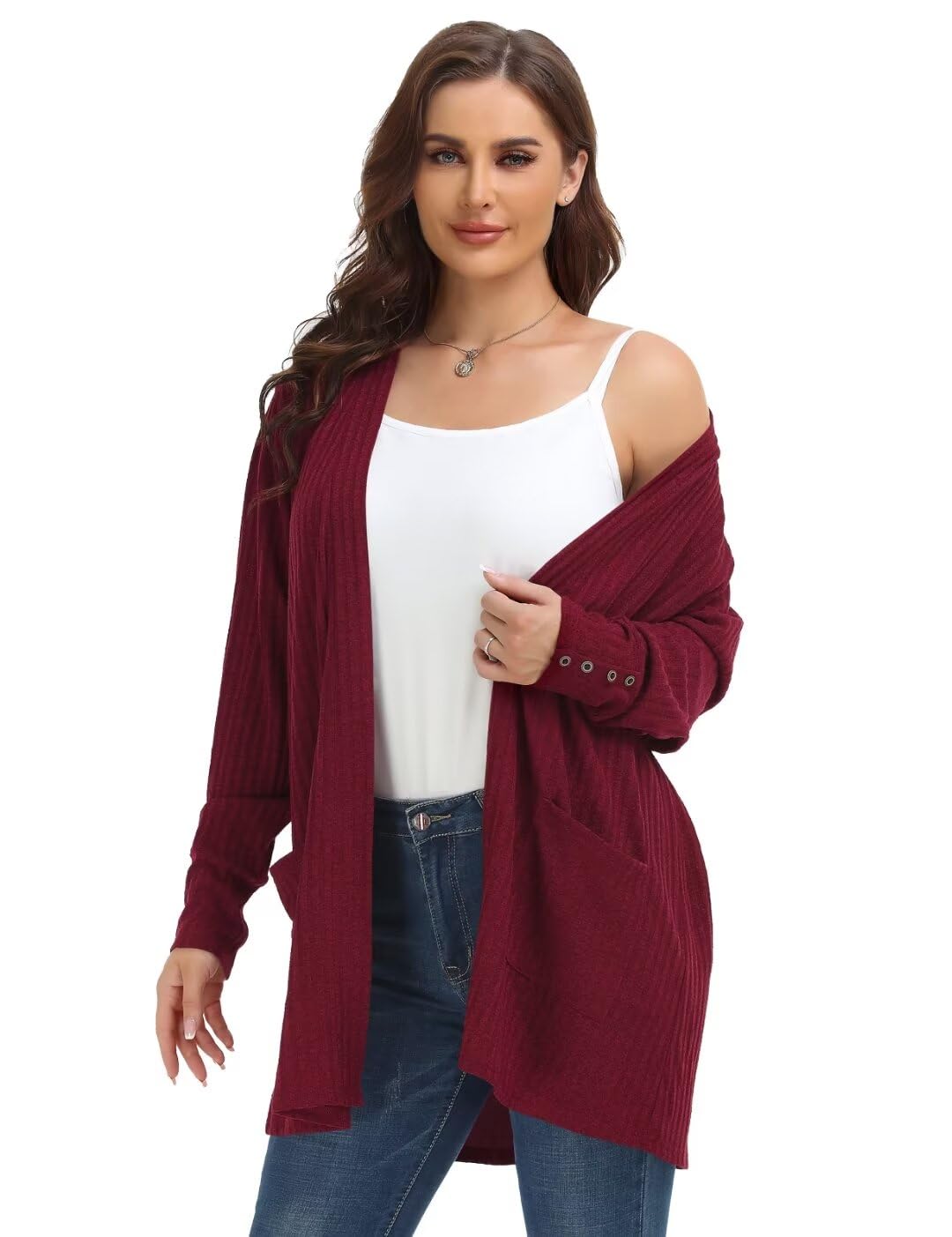MONNURO Plus Size Open Front Cardigan Sweater for Women - Lightweight Long Sleeve Fall Coat with Pockets | Casual Loungewear, Office Wear & Layering Essential