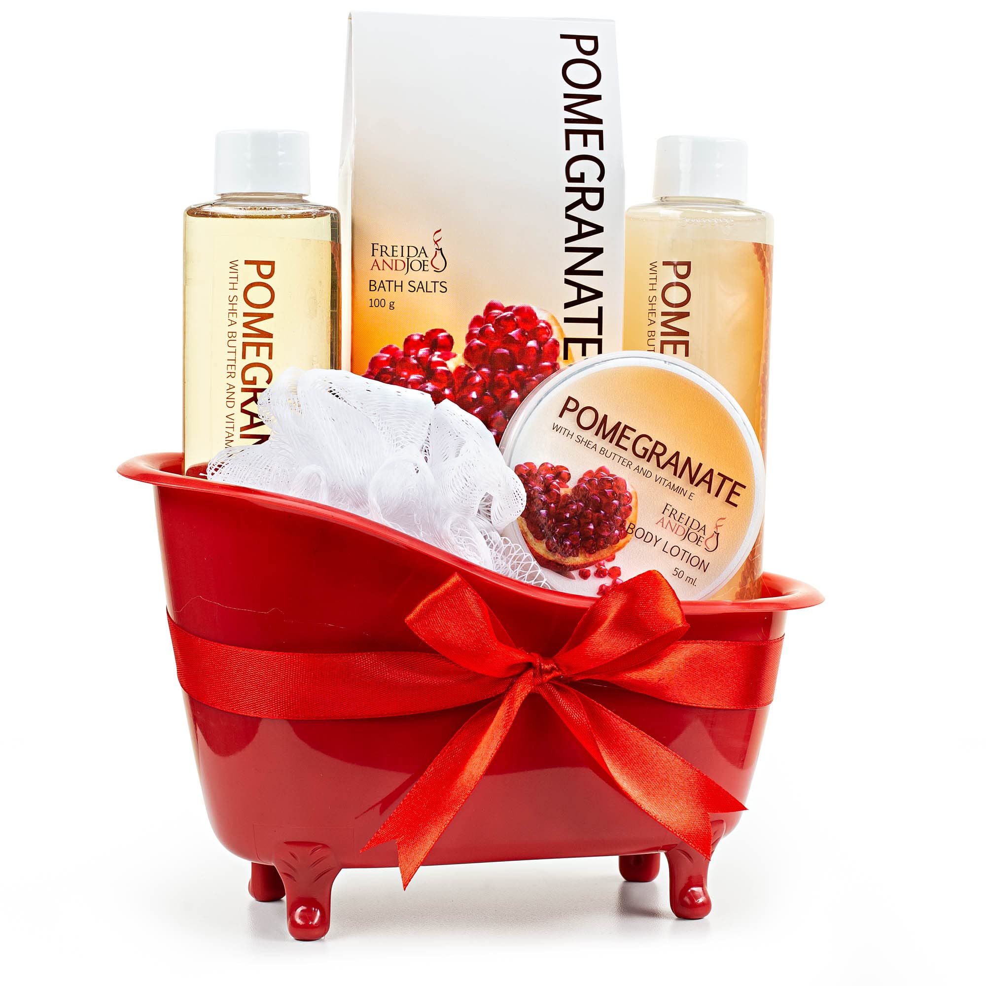Premium Pomegranate Aromatherapy Spa Gift Set for Women - Body Lotion, Bath Salts, Shower Gel, Bubble Bath & Exfoliating Puff | Relaxing Home Spa Experience, Self-Care Gift Idea, Birthday Present for Her