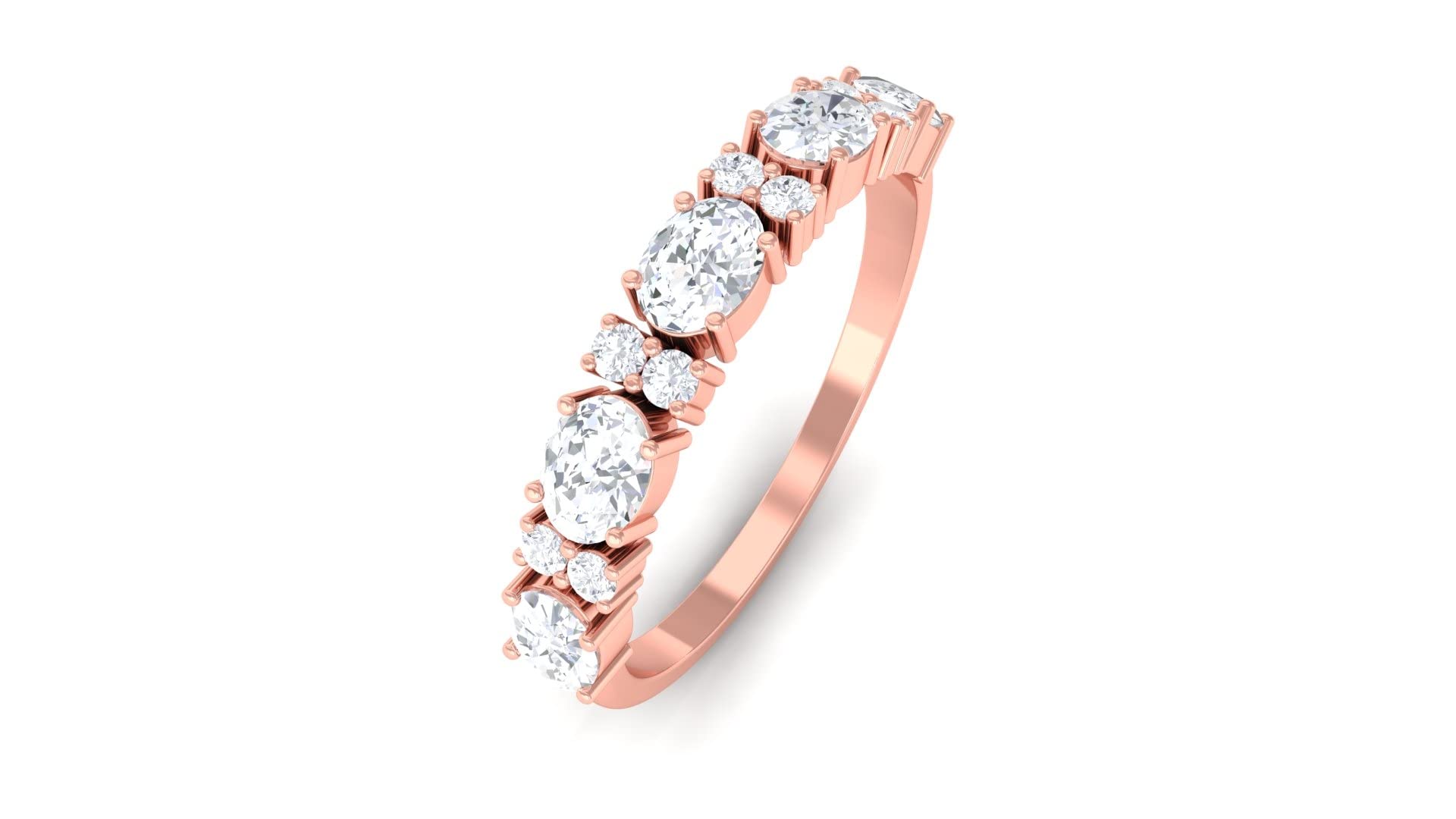 1.25 CT Oval & Round Cut Moissanite Half Eternity Ring in 14K Solid Gold - Elegant Wedding Band, Anniversary Gift for Her, Perfect for Bridal Jewelry & Special Occasions
