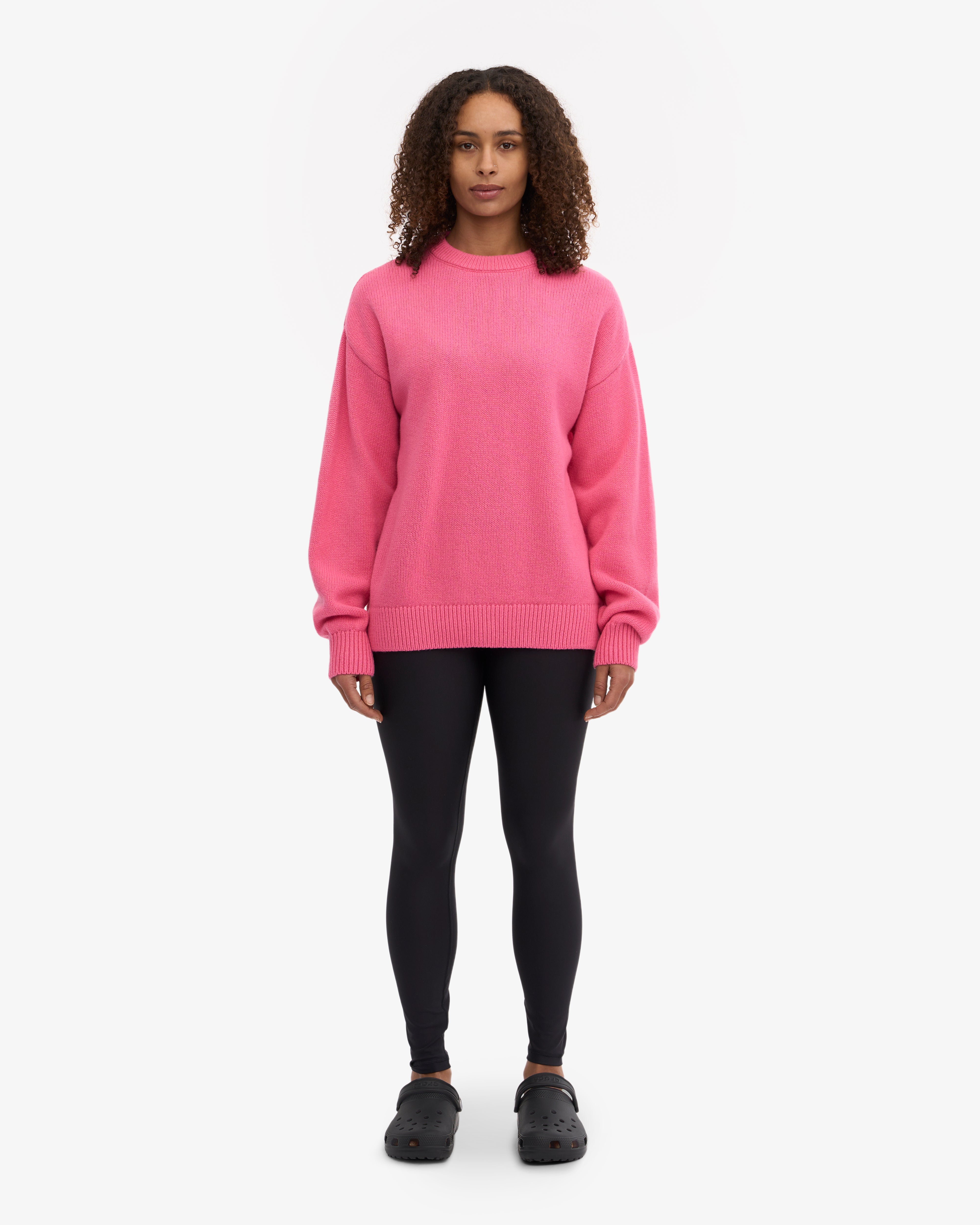 Oversized Merino Wool Sweater Women's Crewneck Pullover - Soft Bubblegum Pink Winter Knitwear for Cozy Lounge & Casual Outings
