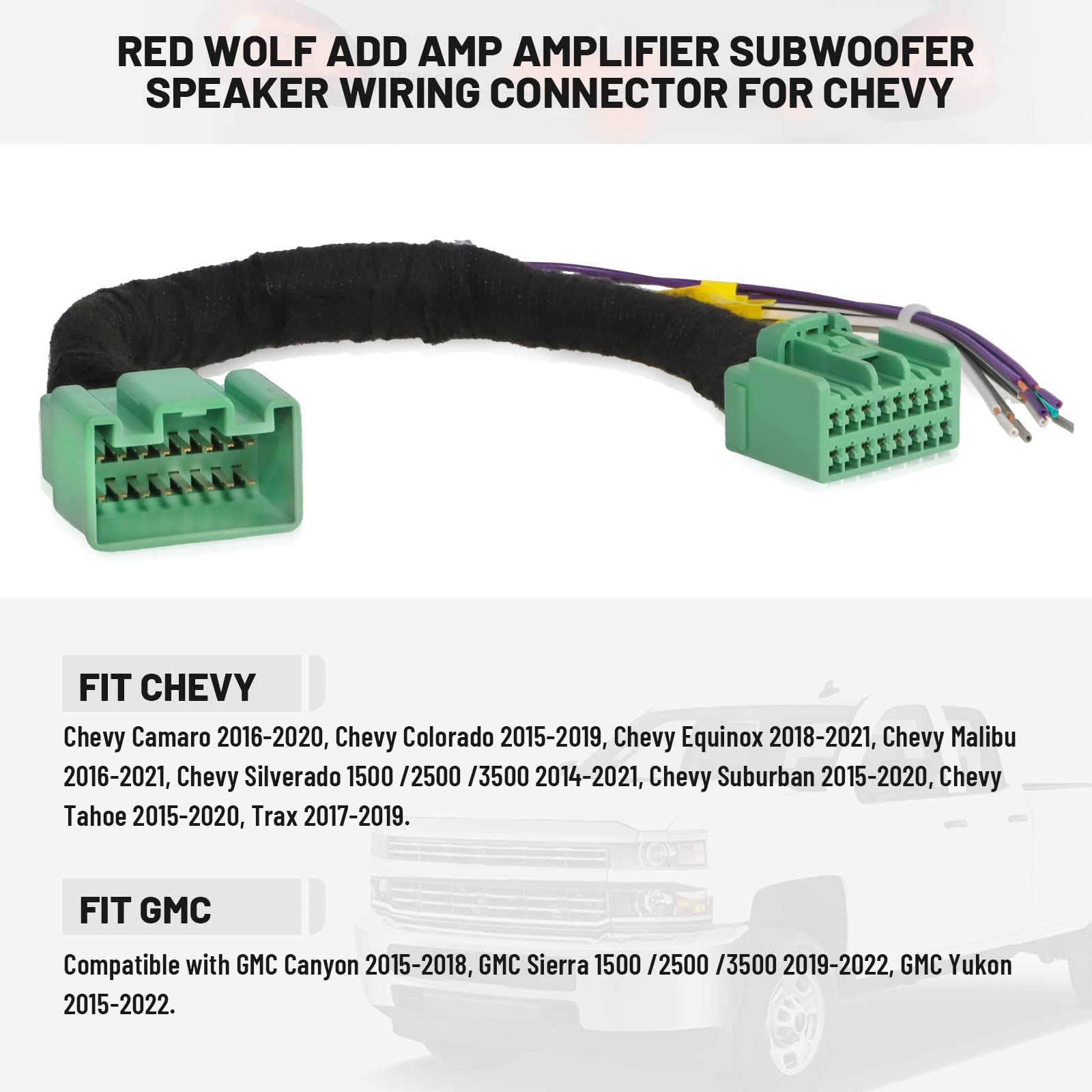 RED WOLF AMP Amplifier Subwoofer T-Harness Wiring Kit - Speaker Connector Adapter Plug for 2014-2021 Chevy GMC Silverado Sierra Yukon - Easy Install Factory Radio Upgrade for Enhanced Bass & Sound System | Perfect for Car Audio Enthusiasts & Truck Owners