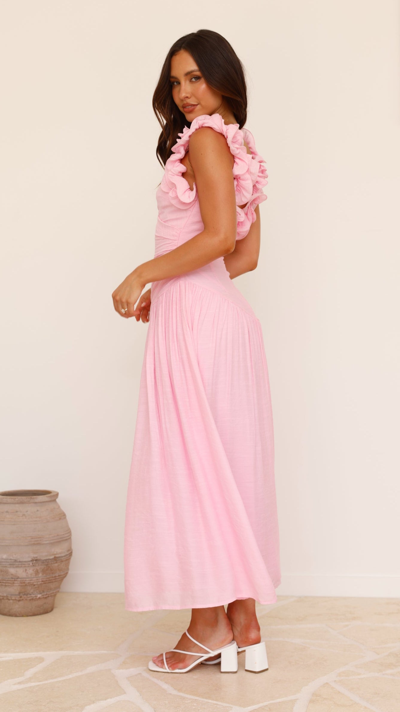 Alma Maxi Dress for Women - Flowy Pink Long Summer Dress with Side Slits | Perfect for Beach, Vacation, and Casual Outings