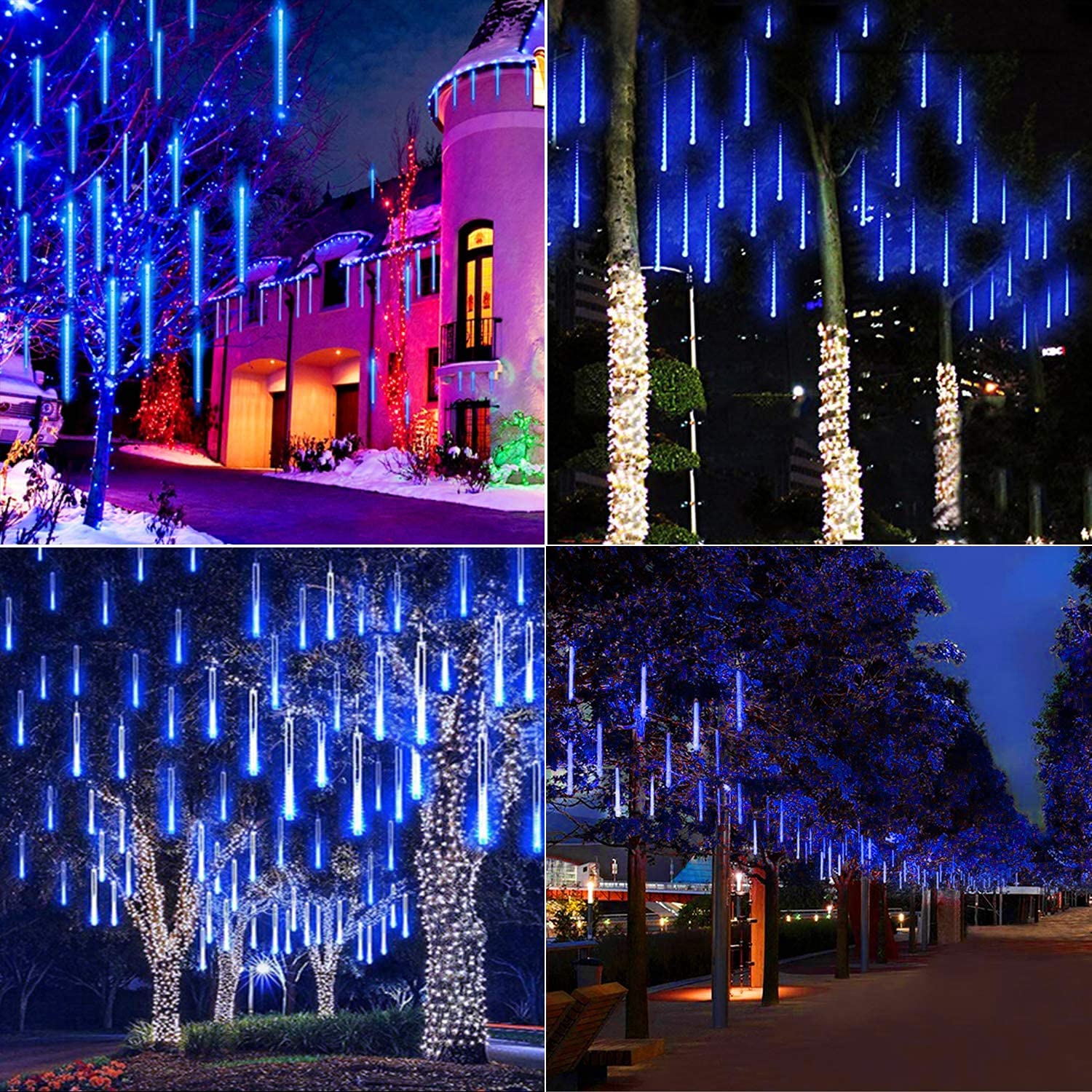 Minetom 240 LED Meteor Shower Icicle Christmas Lights - 11.8 Inch 10 Tubes Connectable Outdoor Hanging Falling Rain Lights for Holiday Decorations (Blue) | Perfect for Christmas Trees, Bushes, Roofs, and Garden Decor