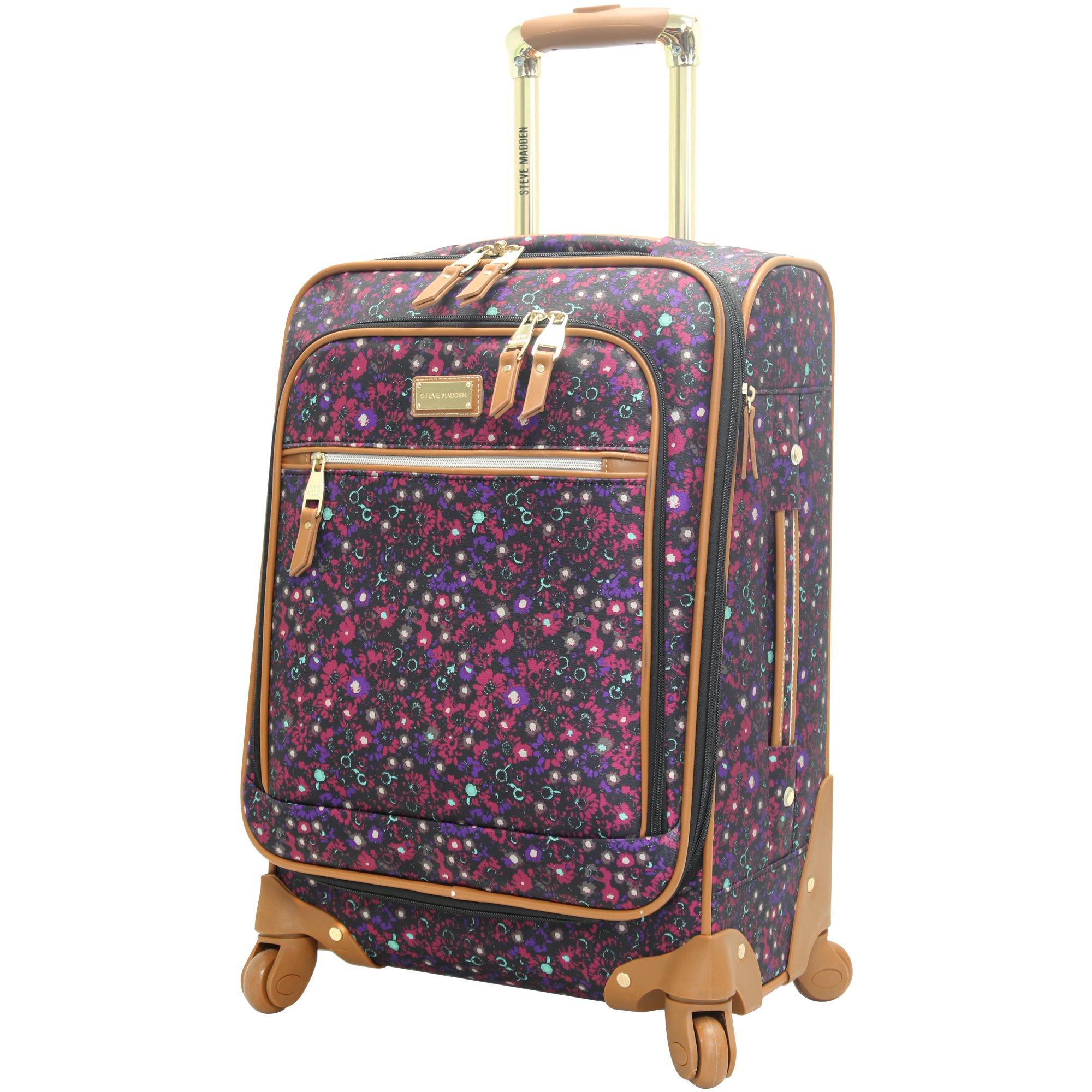 Steve Madden Designer Lightweight Expandable 20 Inch Carry On Luggage with 4 Spinner Wheels - Durable Softside Suitcase for Men & Women (Dark Purple) - Perfect for Business Travel, Weekend Getaways & Airplane Trips