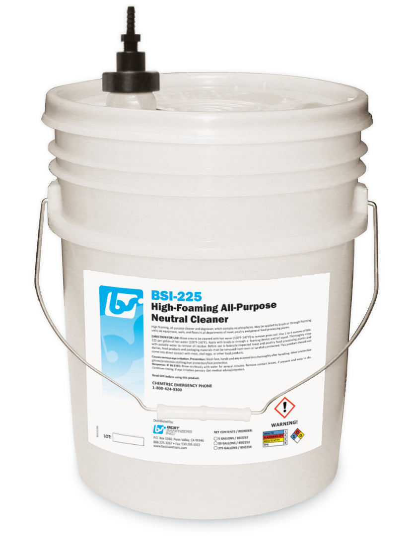 BSI 225 High Foaming All-Purpose Neutral Cleaner - 5 Gallon Pail (1 Each) | Industrial Strength Multi-Surface Cleaner for Floors, Walls & Equipment | Perfect for Warehouses, Restaurants & Commercial Use