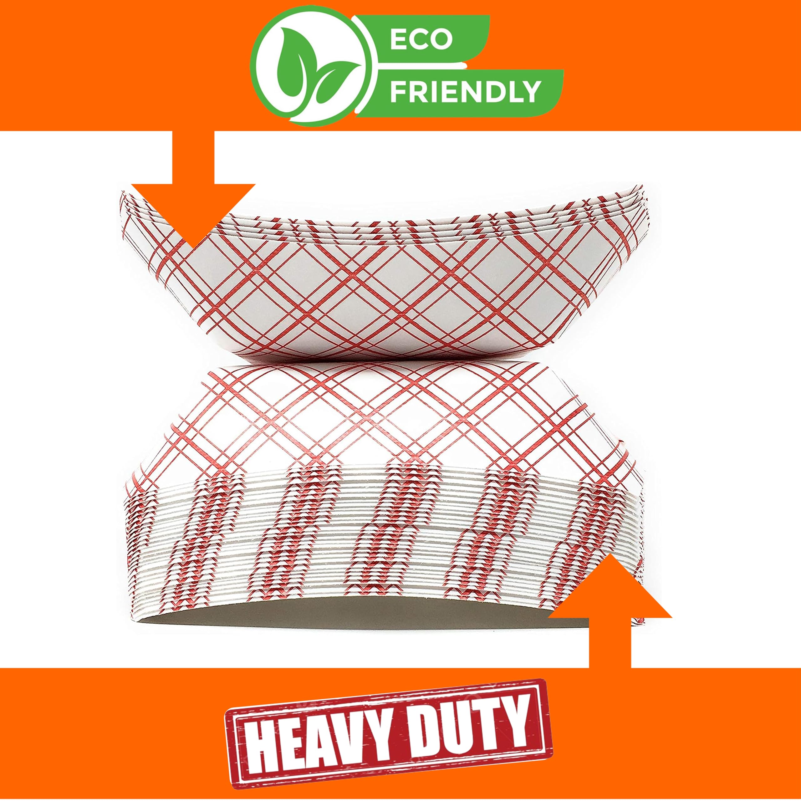 Mr Miracle Extra Large (5LB) Red & White Checkered Paper Food Trays - 100 Pack Disposable & Recyclable Serving Boats for Condiments, Snacks & Concession Food | Grease Resistant | Perfect for Parties, Picnics & Food Service Businesses