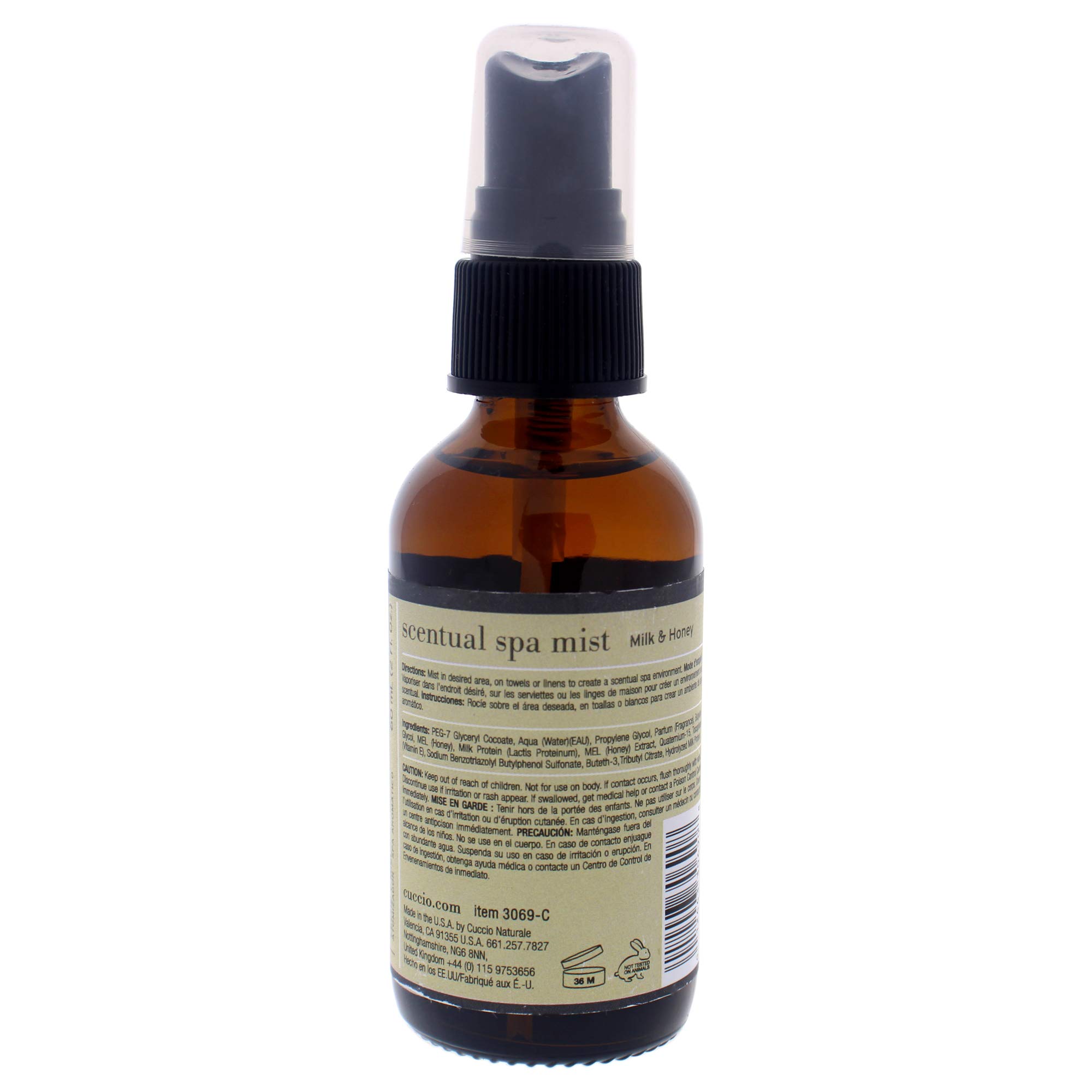 Cuccio Naturale Scentual Spa Mist - Aromatic Body Spray for Soft, Radiant Skin | Milk & Honey Scent | Paraben-Free Skincare | Relaxing & Rejuvenating Mist for Home Spa, Yoga & Self-Care (2 Oz)
