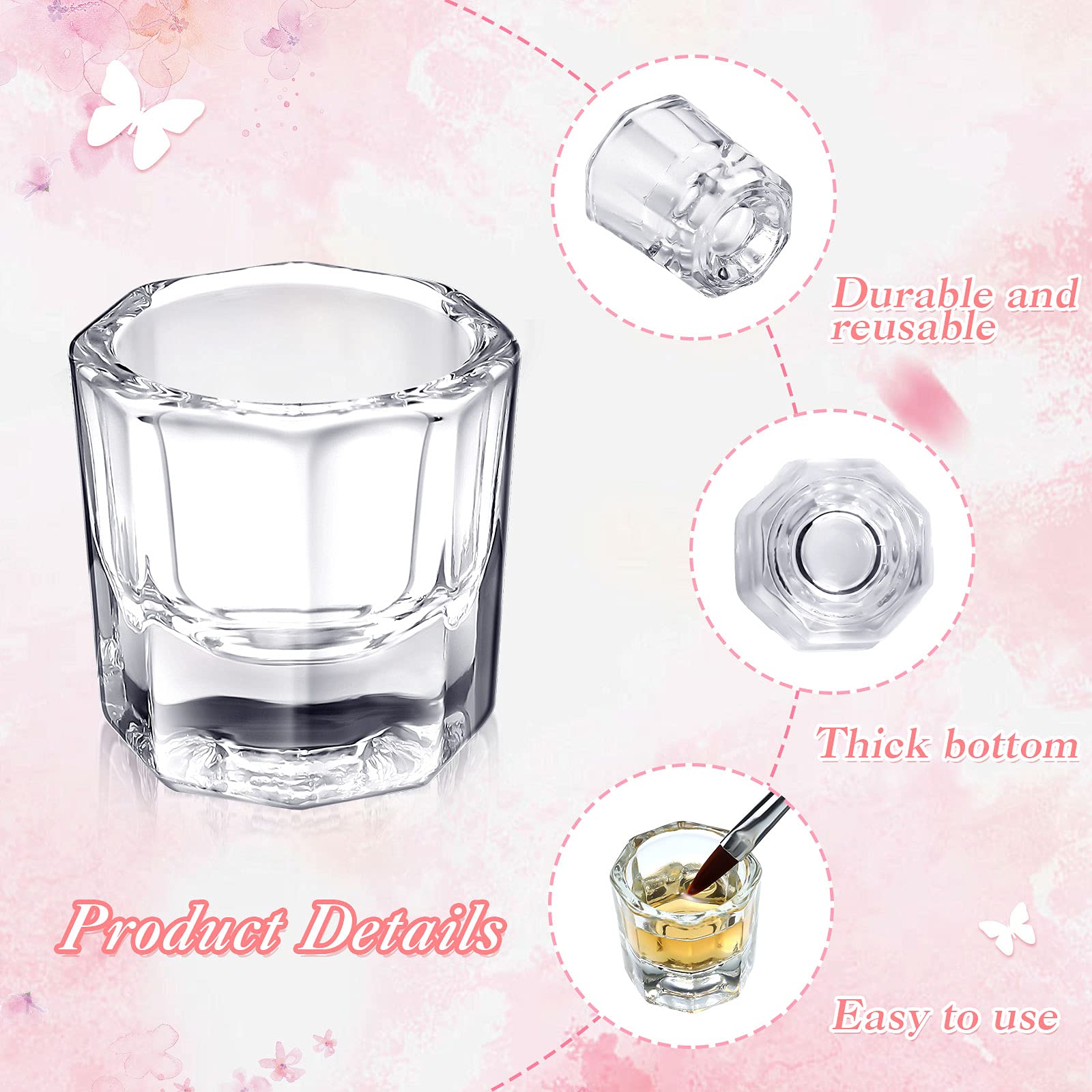 12-Piece Acrylic Nail Dappen Dishes Set - Crystal Clear Monomer Liquid & Powder Bowls for Nail Extensions, Manicure & Pedicure Salon Supplies (Great for Nail Art, Acrylic Powder Mixing & Polish Storage)