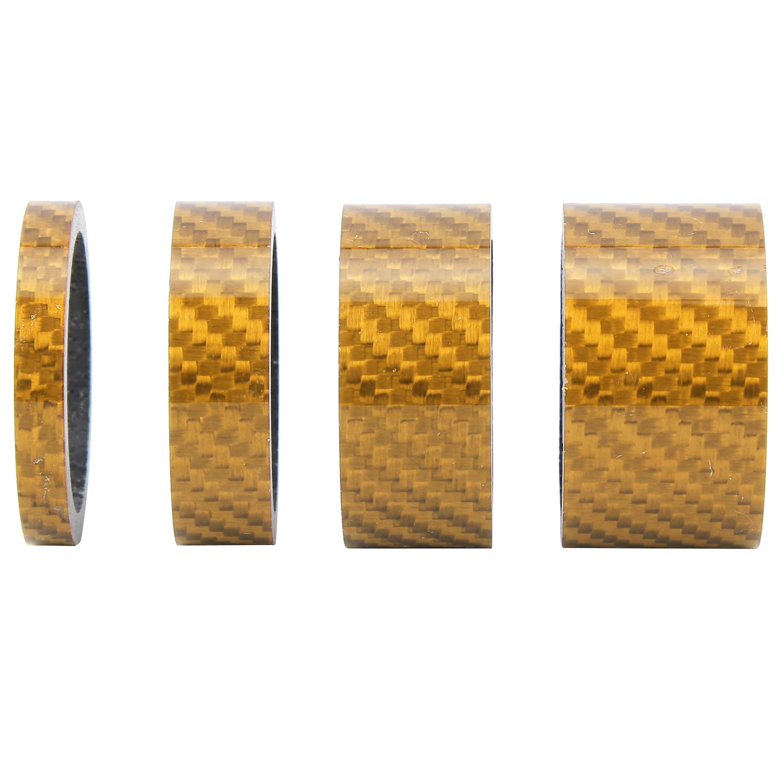 2-Pack Carbon Fiber Headset Spacer Kit - 5mm/10mm/15mm/20mm Gold Washers for Bicycle Fork - Perfect for MTB, Road & BMX Bike Upgrades