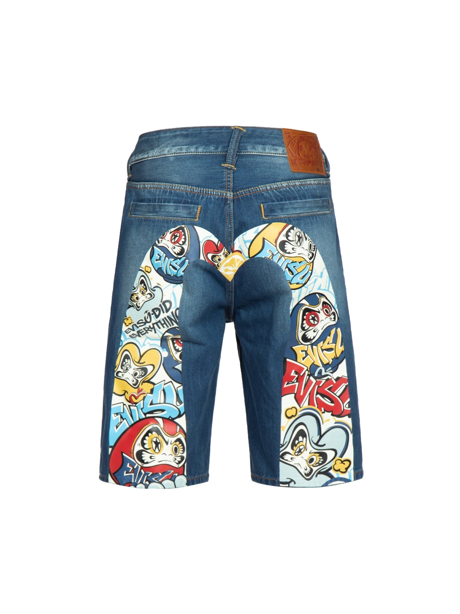 Graffiti Daruma Daicock Print Denim Shorts for Men - Trendy Streetwear Hip Hop Fashion - Perfect for Casual Outfits, Summer Wear & Urban Style