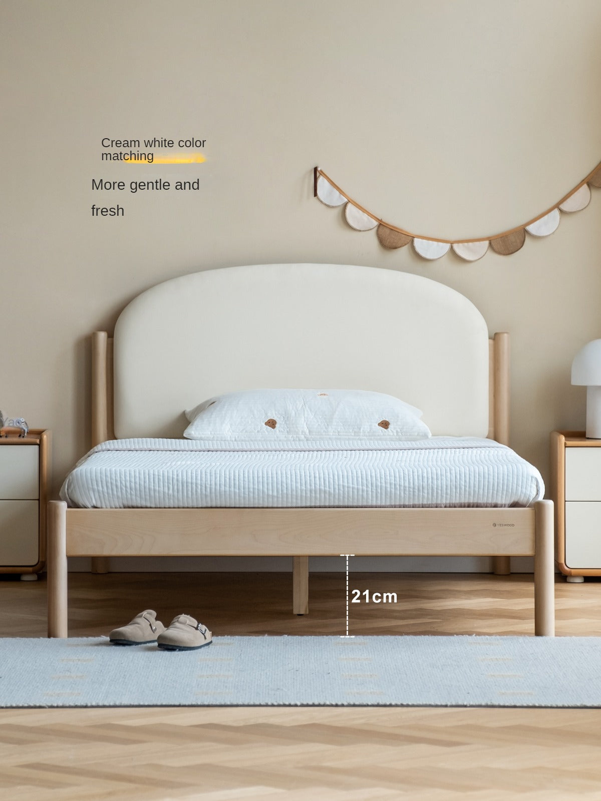 Organic Solid Wood Children's Bed - Birch & Beech Frame with Premium Leather Accents | Safe, Non-Toxic Toddler Bed for Nursery, Bedroom & Montessori Rooms