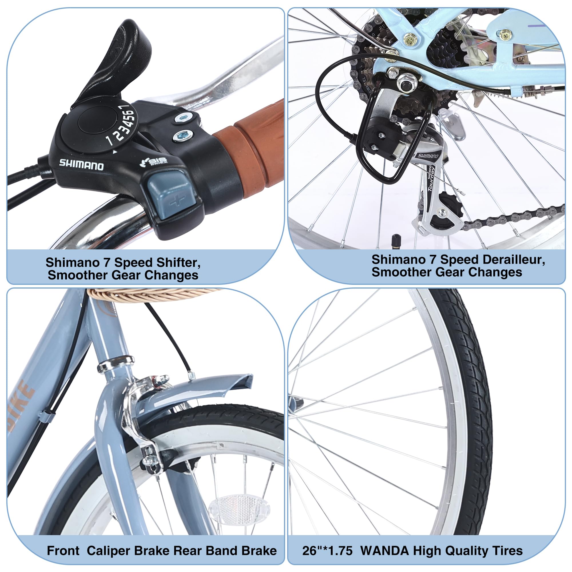 22/26 Inch Women's Beach Cruiser Bike - 7-Speed Hybrid City Bicycle for Women & Men - Commuter Bike for Adults - 4 Color Options - Perfect for Beach Rides, City Commuting & Leisure Cycling