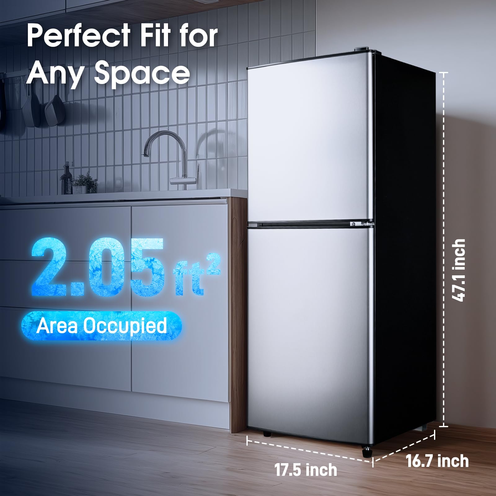 4.1 Cu.Ft Compact Refrigerator with Bottom Freezer & Storage Drawer - 2 Door Mini Fridge with 7 Adjustable Temperature Settings, Large Capacity Silver Design - Perfect for Bedroom, Dorm, Office, Apartment, Kitchenette & Small Spaces