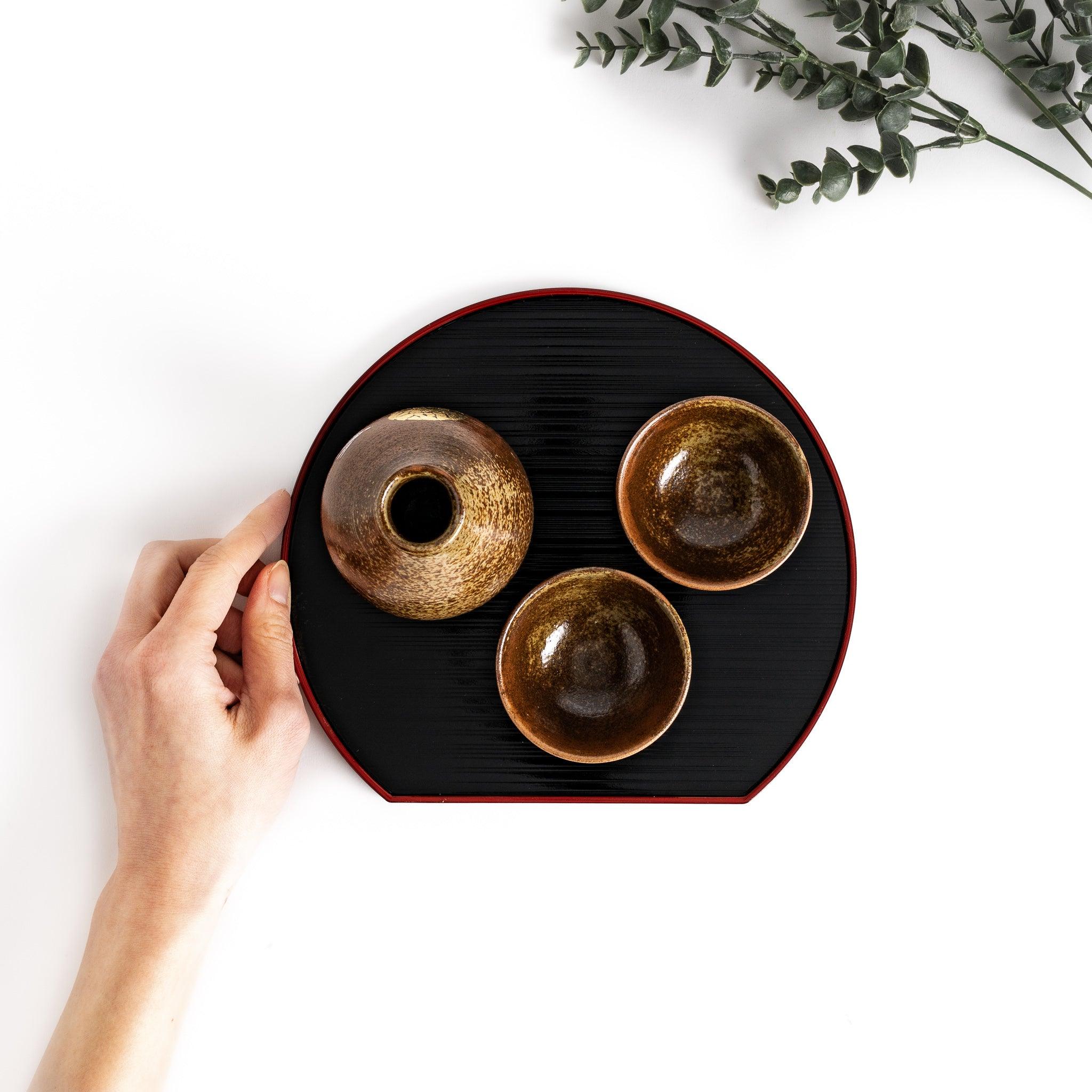 Moonlit Rabbit Japanese Sake Set with Bamboo Tray - Elegant Ceramic Sake Cups & Decanter for Dinner Parties, Gift Giving & Asian Home Decor