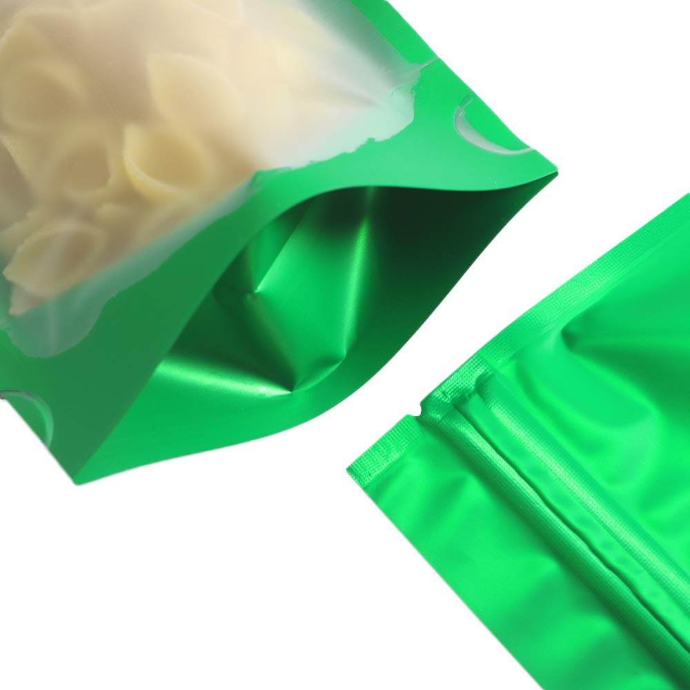 100 Pack Translucent & Green Stand Up Resealable Zipper Pouches - 6