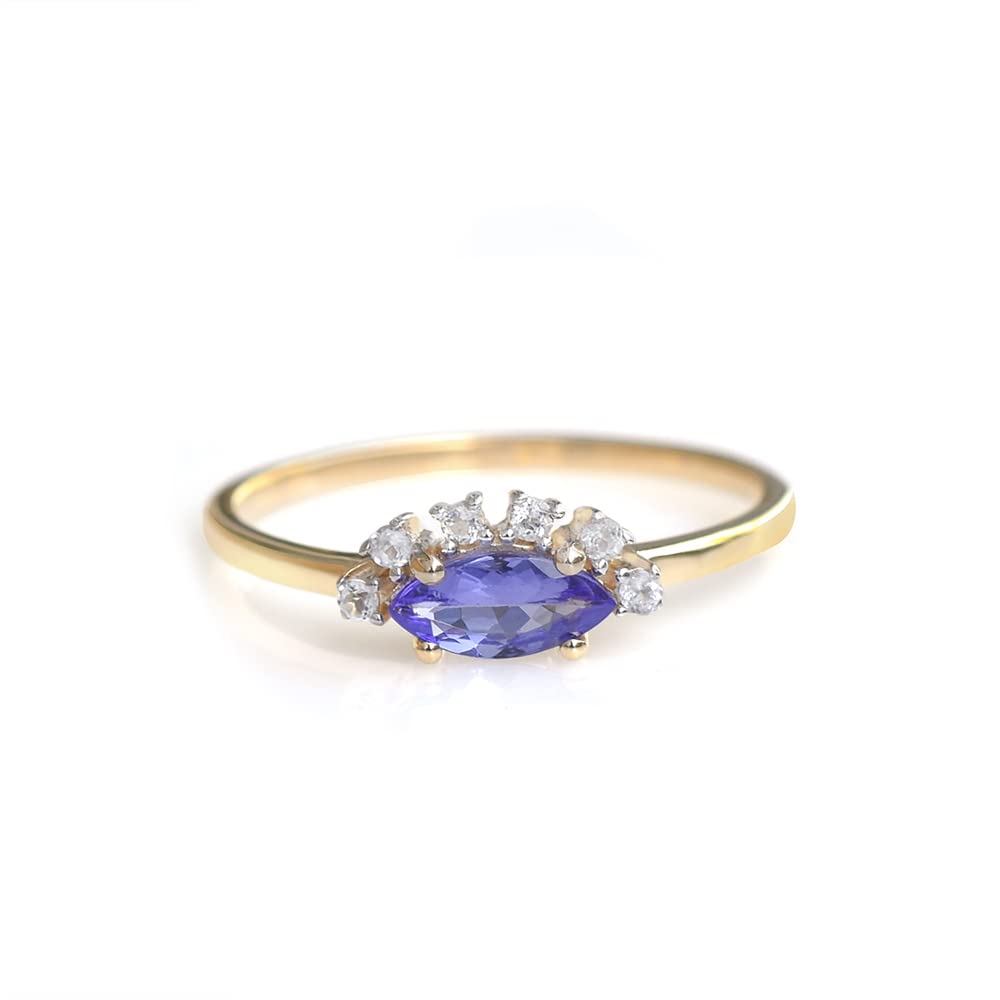 YoTreasure 10K Yellow Gold Healing Crystal Wedding Ring - Citrine, Green Onyx, London Blue Topaz, Ethiopian Opal, Moonstone & Tanzanite | Spiritual Jewelry for Meditation, Energy Healing & Special Occasions