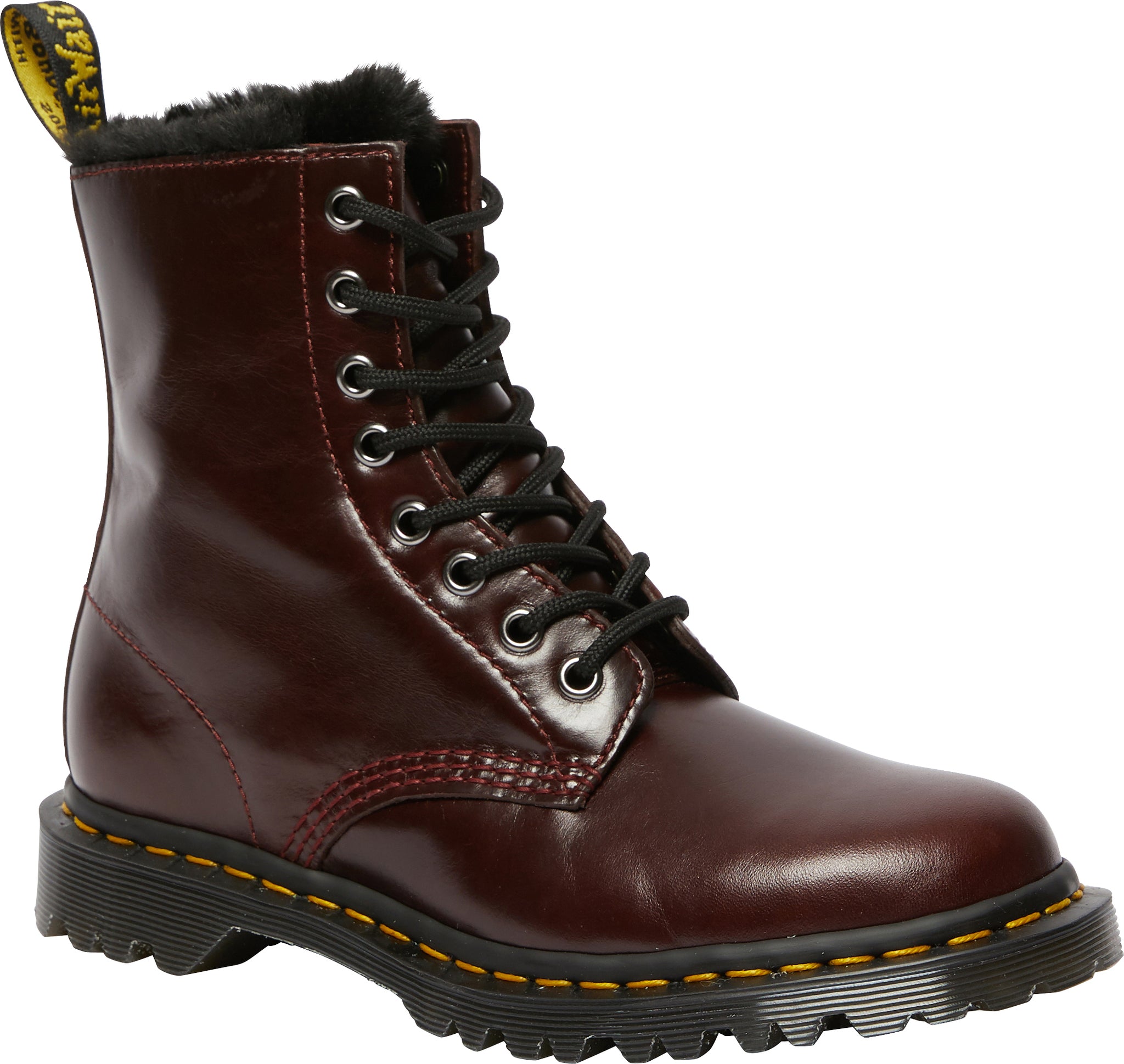 Dr. Martens 1460 Serena Faux Fur Lined Boots for Women - Waterproof Leather Ankle Boots with Warm Synthetic Fur - Perfect for Winter Fashion & Outdoor Activities