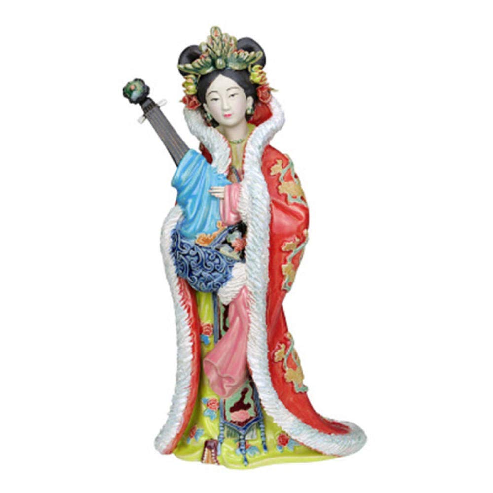 RFGTH Handmade Chinese Ceramic Sculpture - Ancient Beauty Wang Zhaojun Figurine, Traditional Four Beauties Art Statue, Elegant Home Decor for Living Room, Office & Gift